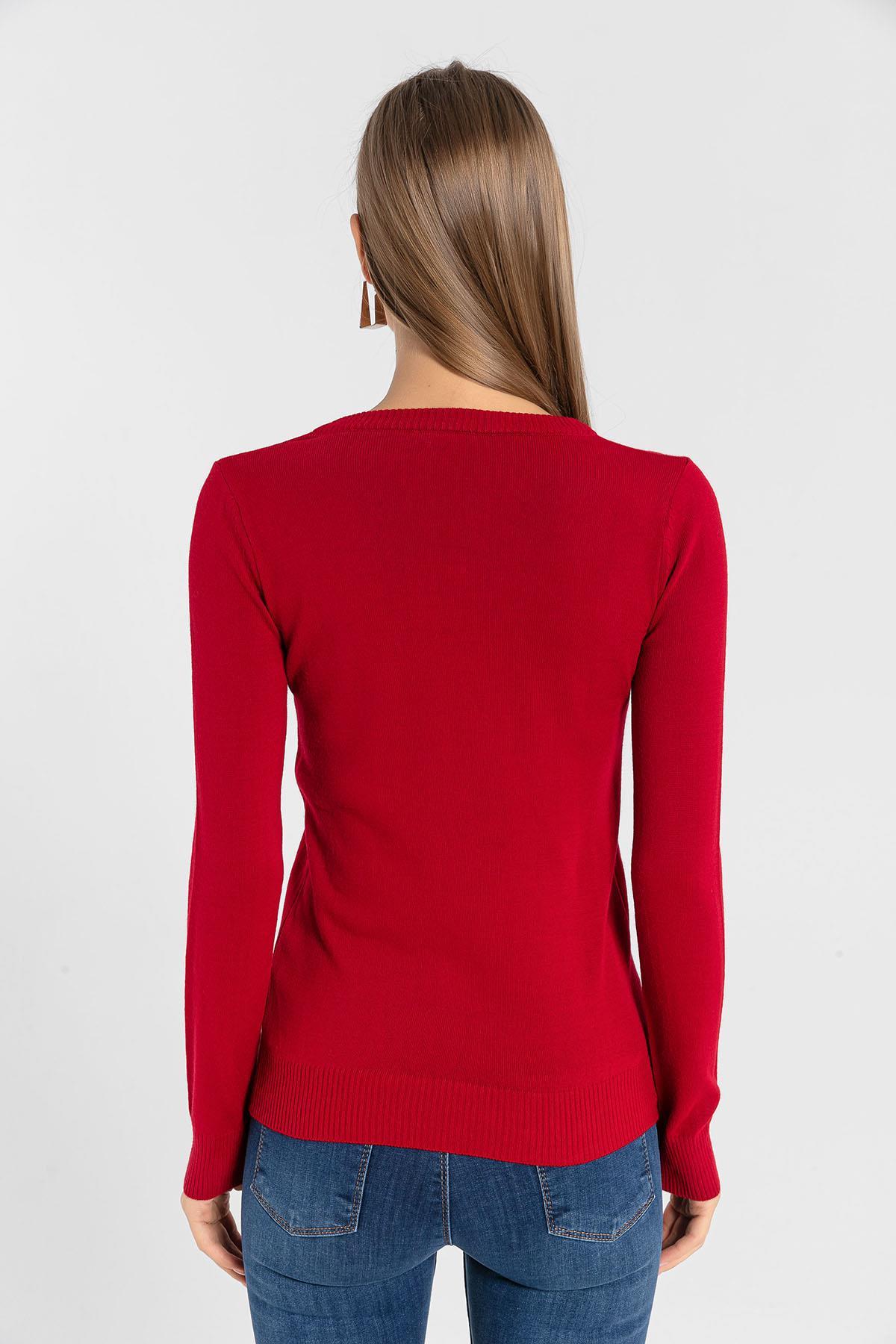 V Yaka Basic Kadın Triko Kazak-32806-4