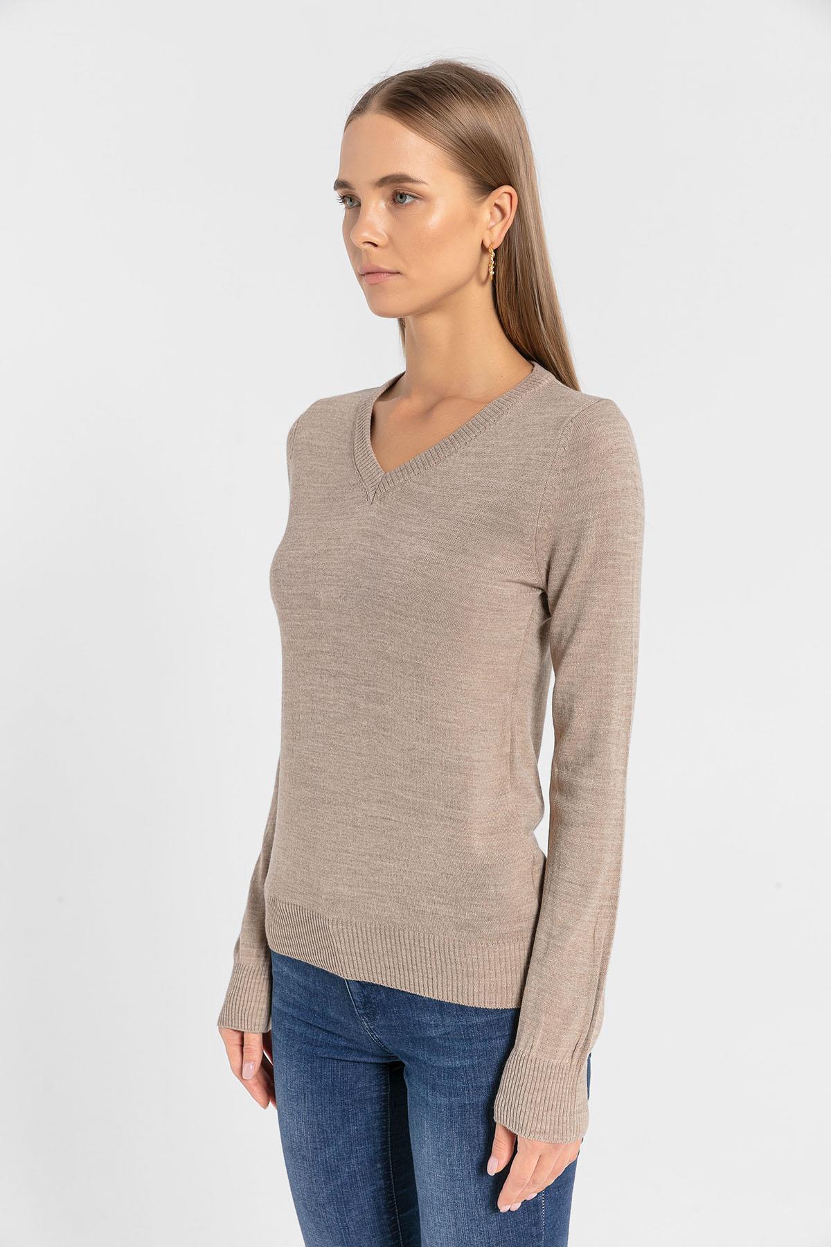 V Yaka Basic Kadın Triko Kazak-32806-4