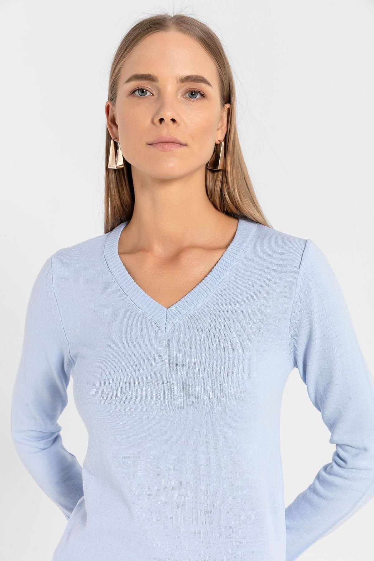 V Yaka Basic Kadın Triko Kazak-32806