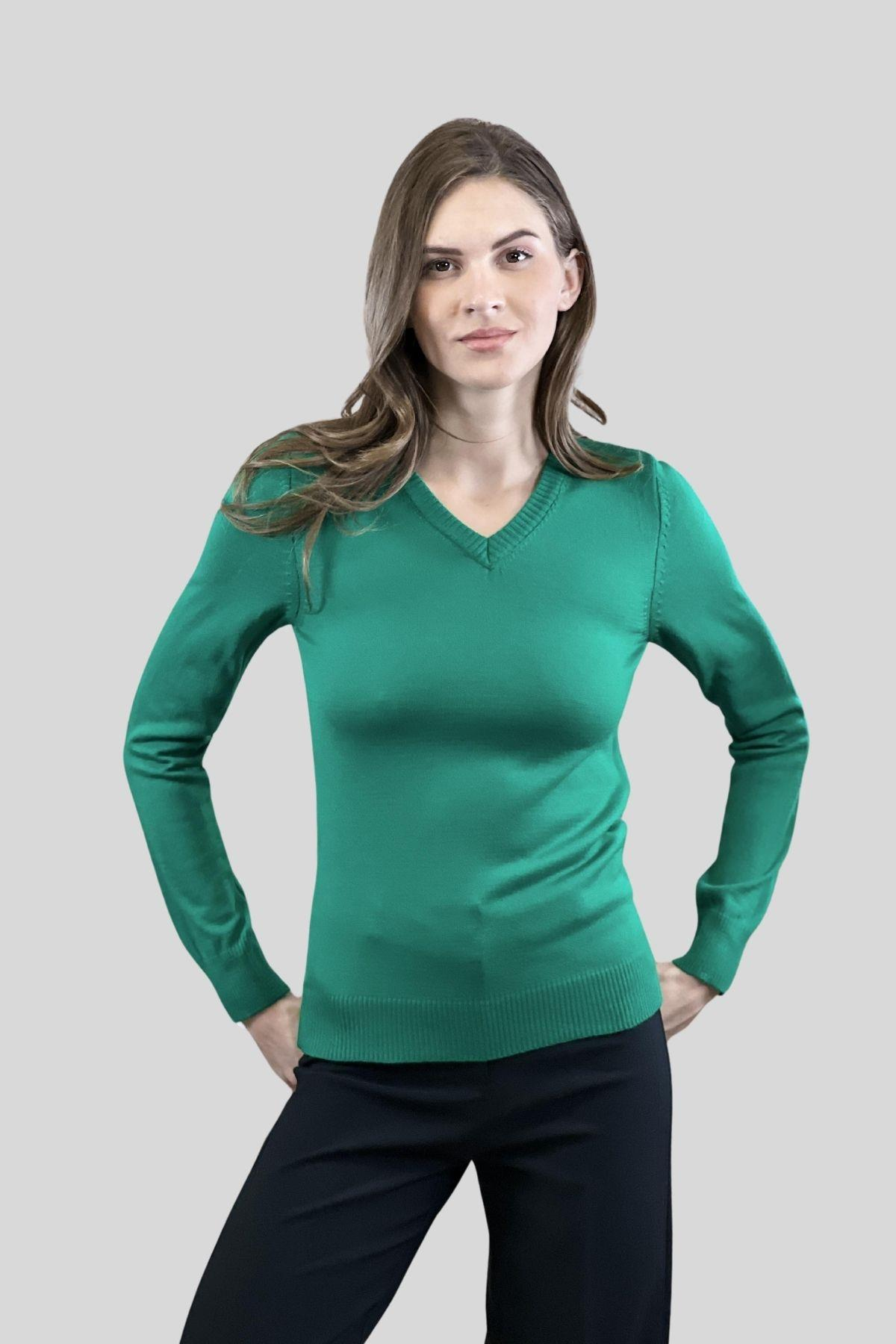 V Yaka Basic Kadın Triko Kazak-32806