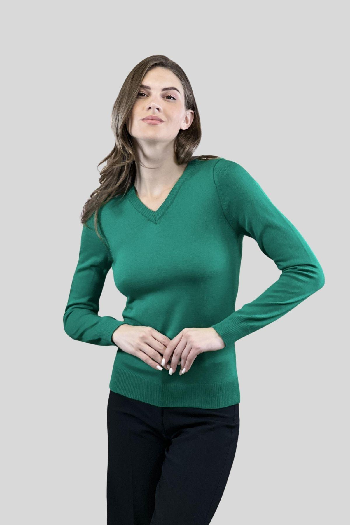 V Yaka Basic Kadın Triko Kazak-32806