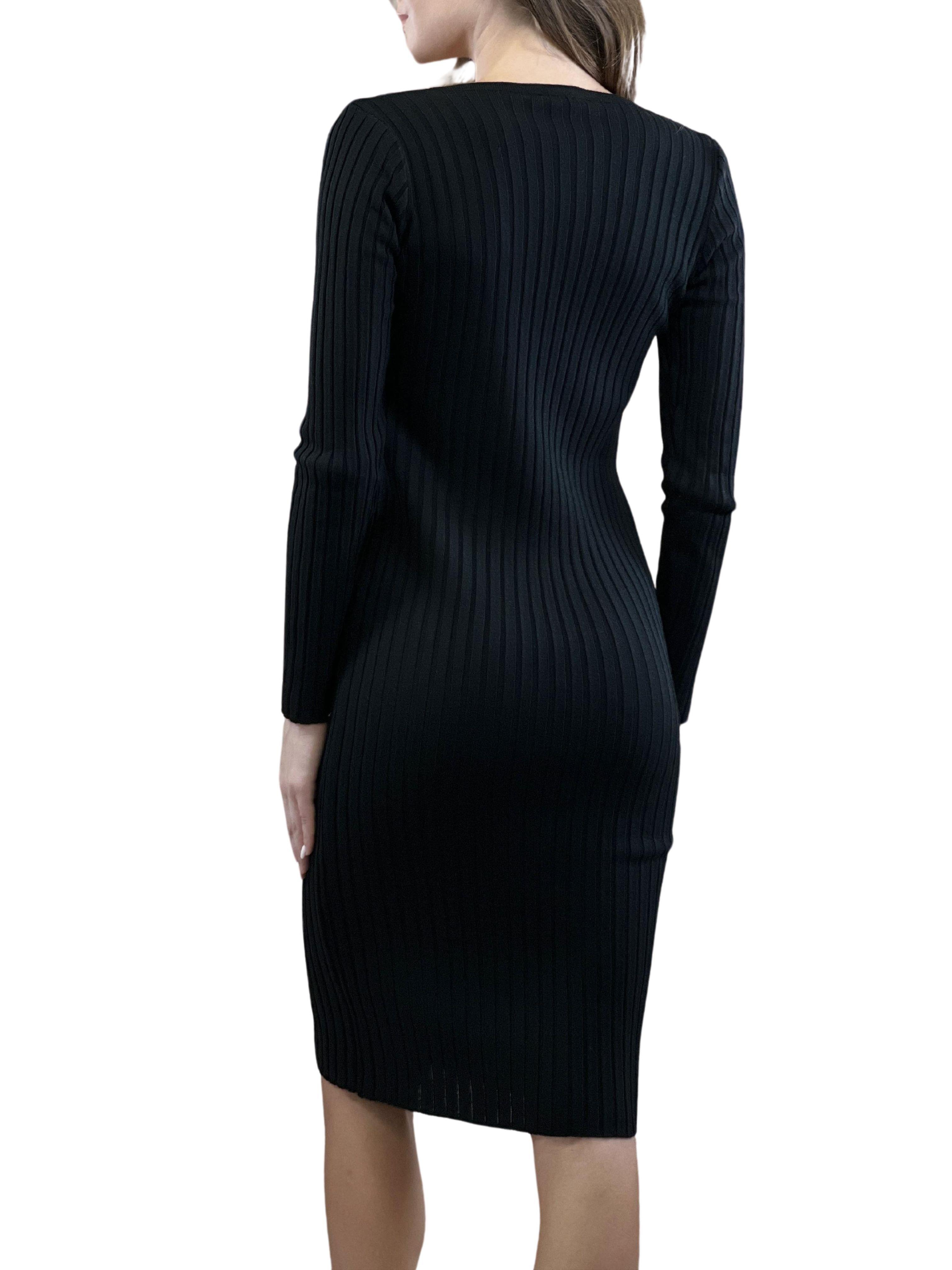 V Yaka Fitilli Kadın Basic Triko Elbise-32995-0