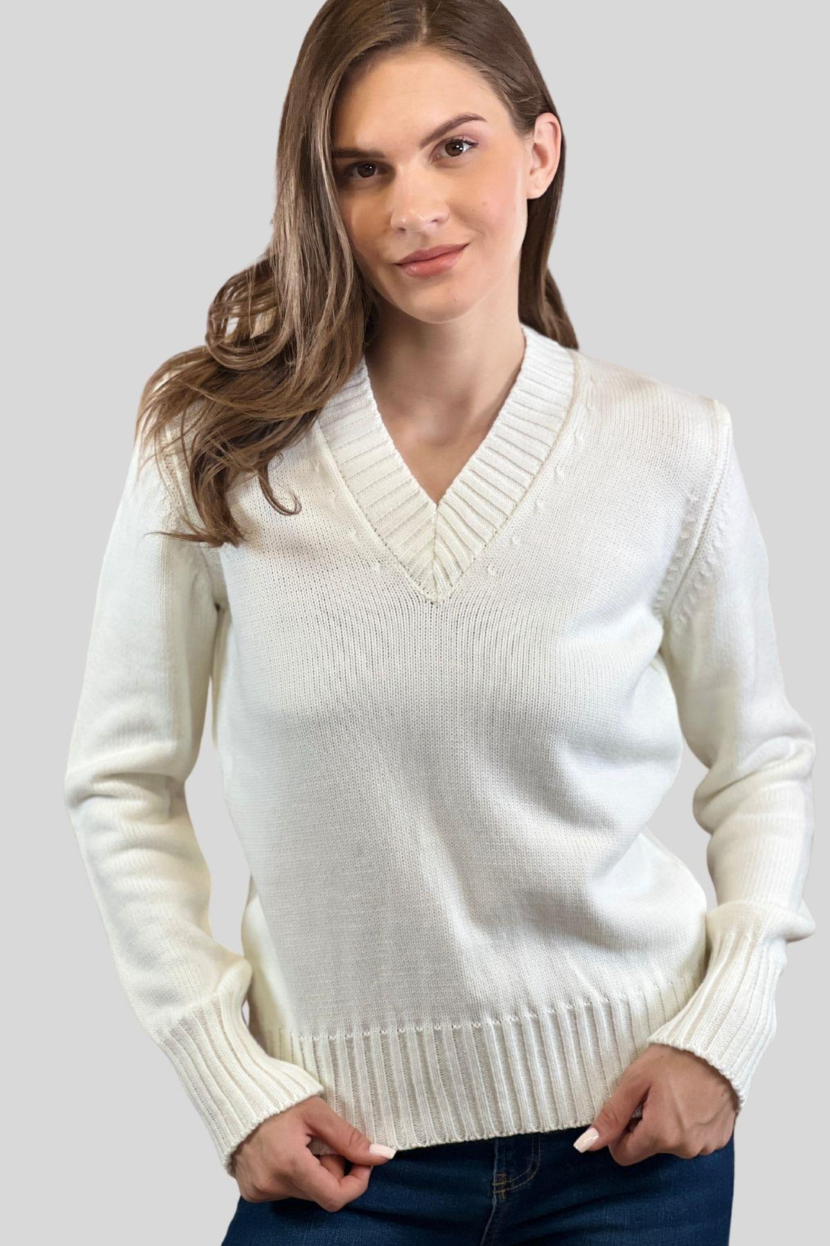 V Yaka Kalın Basic Kadın Triko Kazak-33221-0