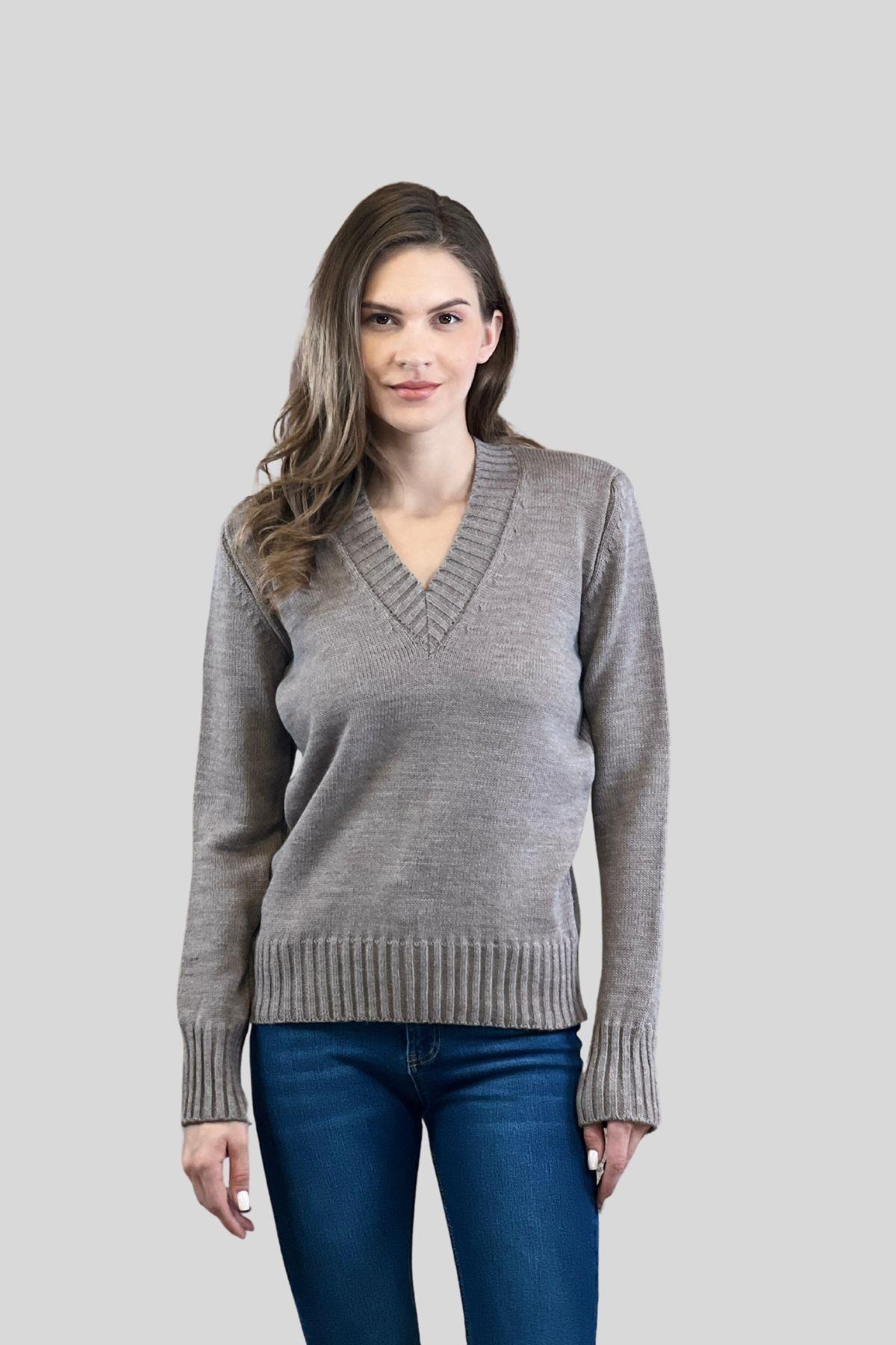 V Yaka Kalın Basic Kadın Triko Kazak-33221-0