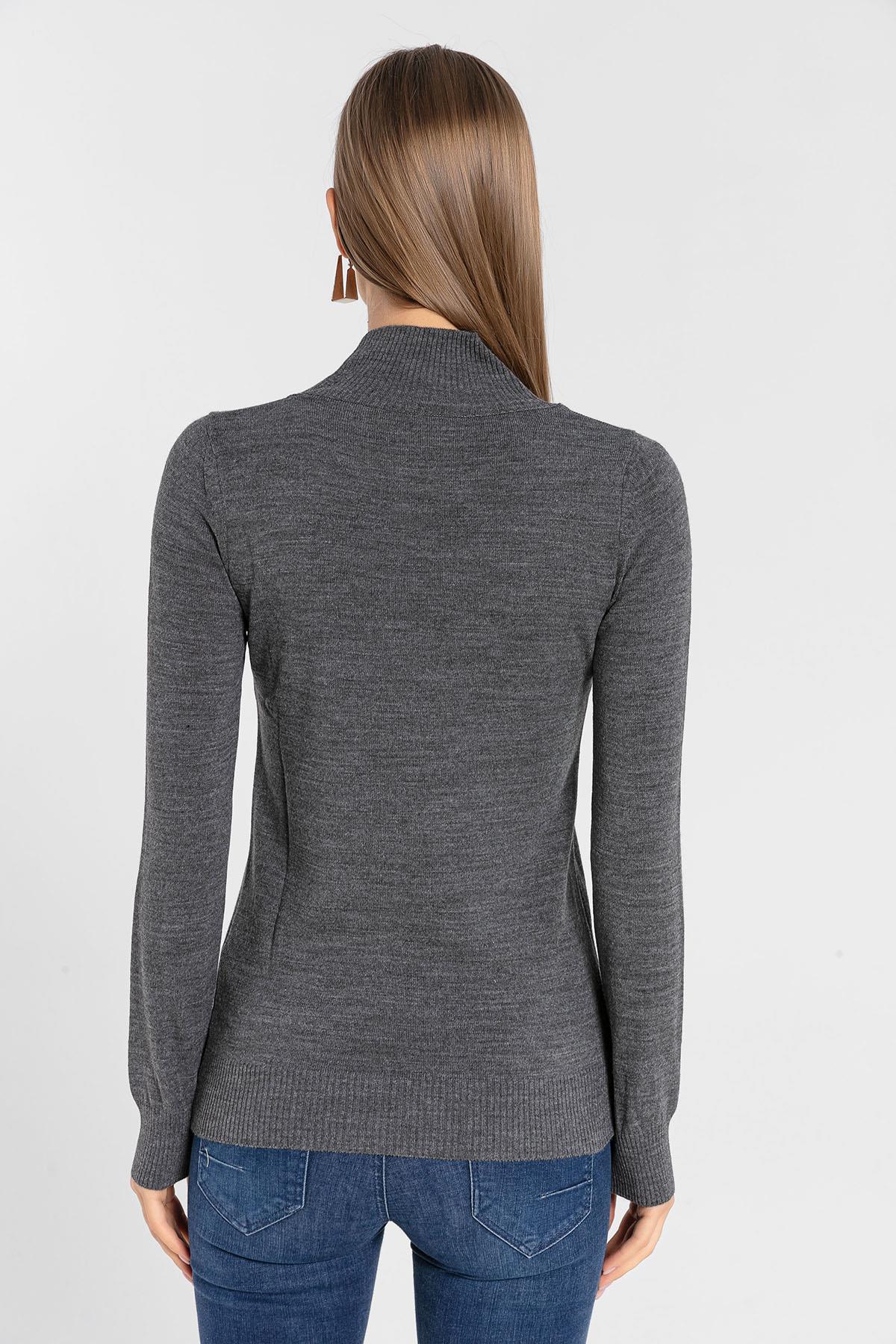 Yarım Balıkçı Yaka Basic Kadın Triko Kazak-32845-1