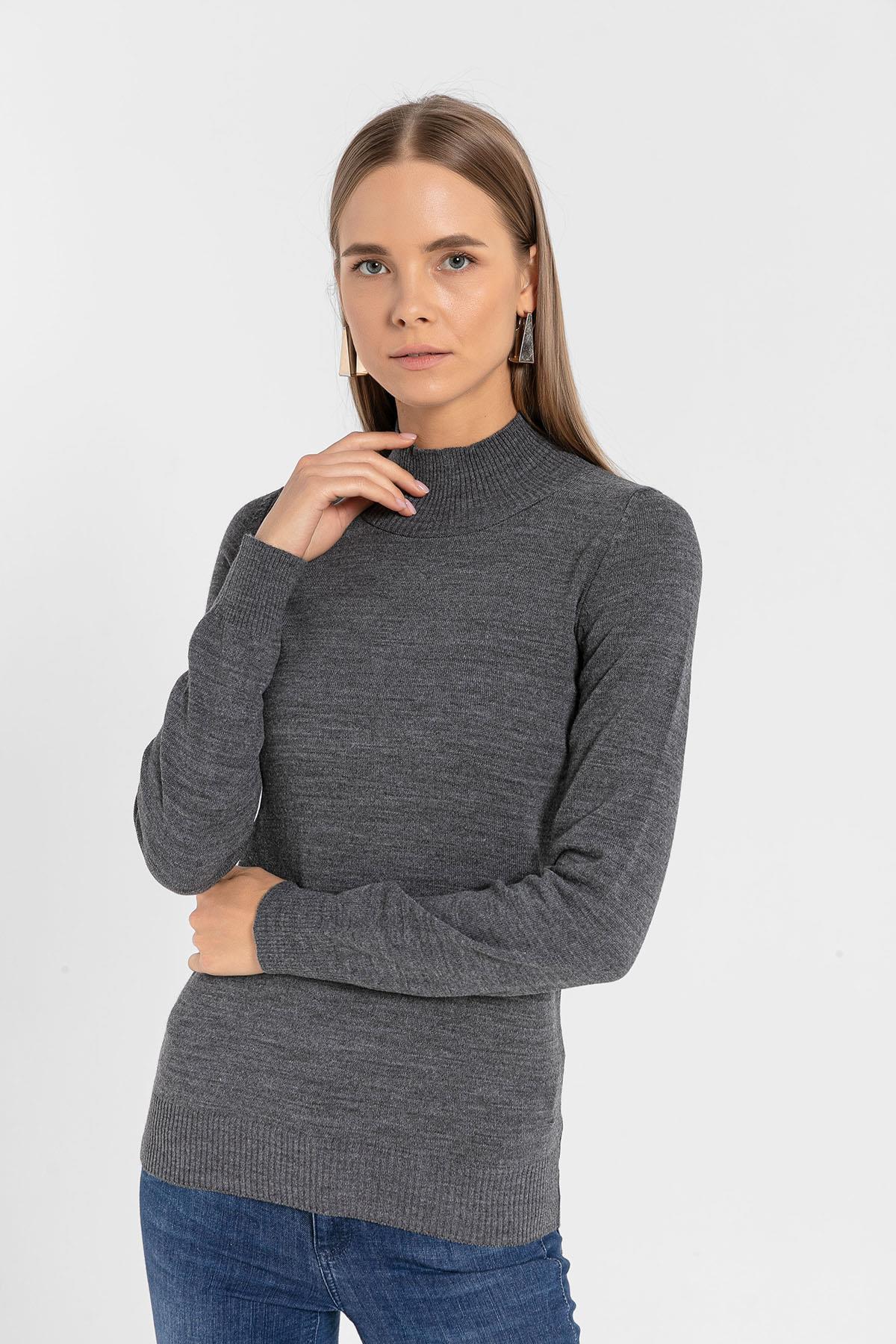 Yarım Balıkçı Yaka Basic Kadın Triko Kazak-32845-1