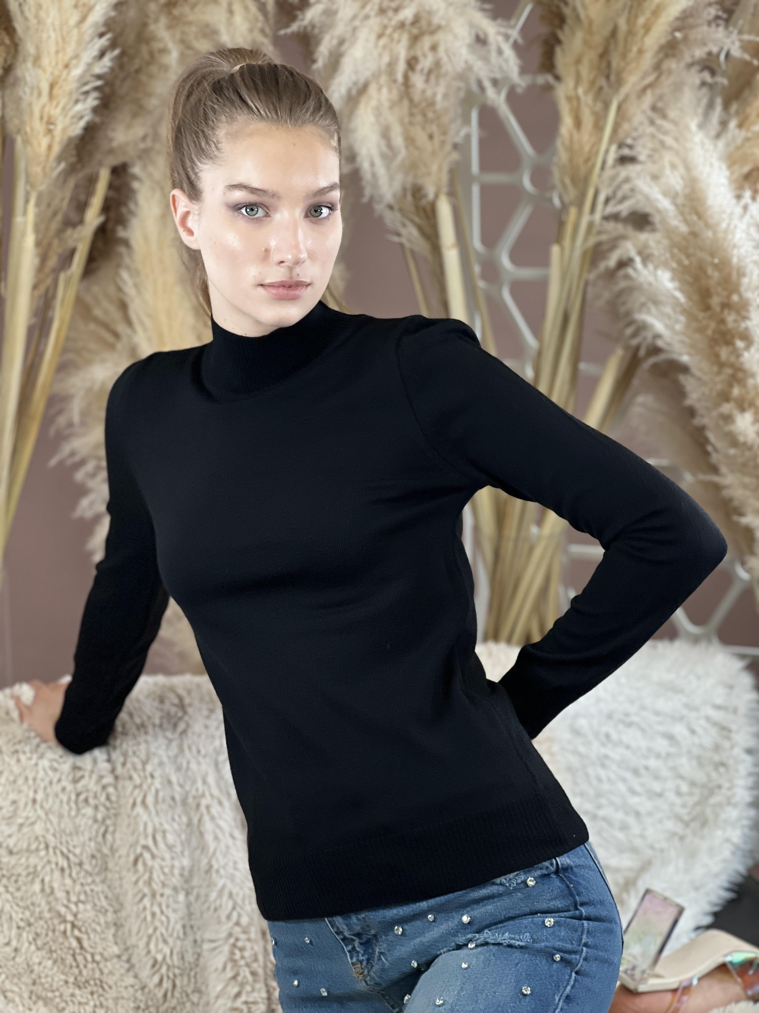 Yarım Balıkçı Yaka Basic Kadın Triko Kazak-32845-1