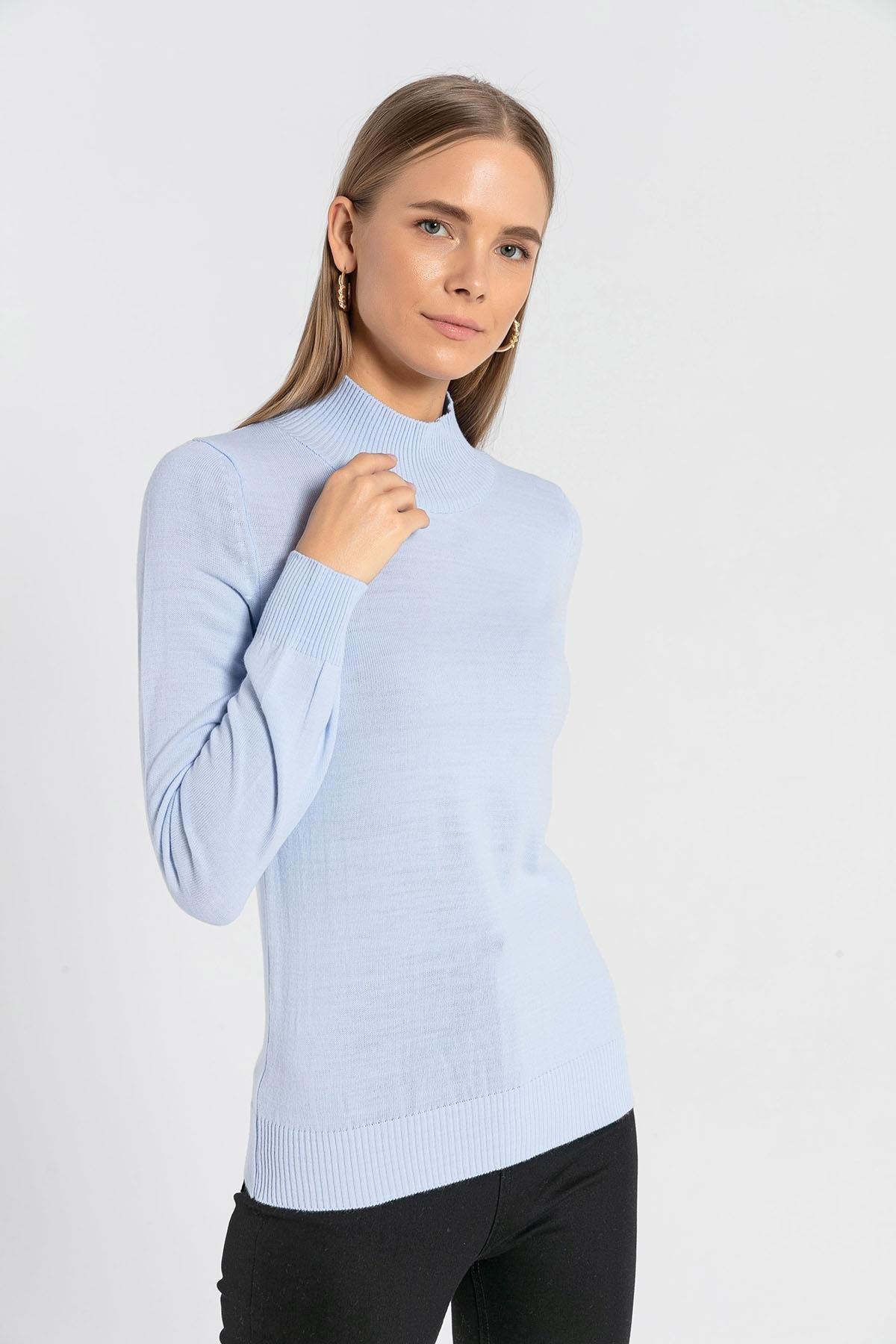 Yarım Balıkçı Yaka Basic Kadın Triko Kazak-32845-1