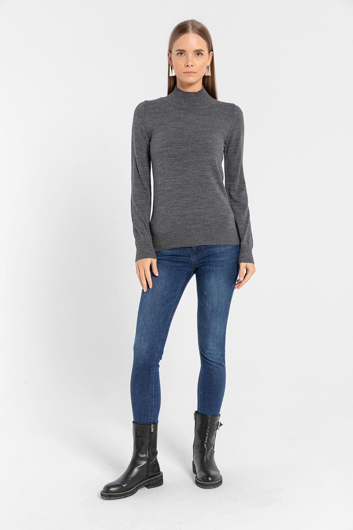 Yarım Balıkçı Yaka Basic Kadın Triko Kazak-32845-1