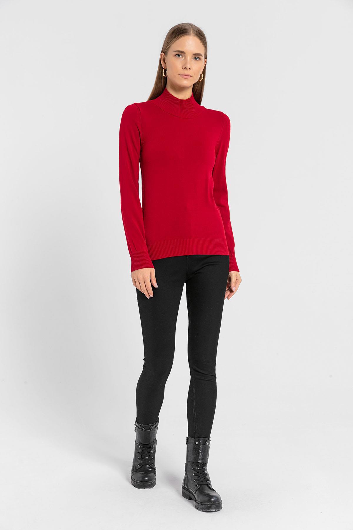 Yarım Balıkçı Yaka Basic Kadın Triko Kazak-32845-1