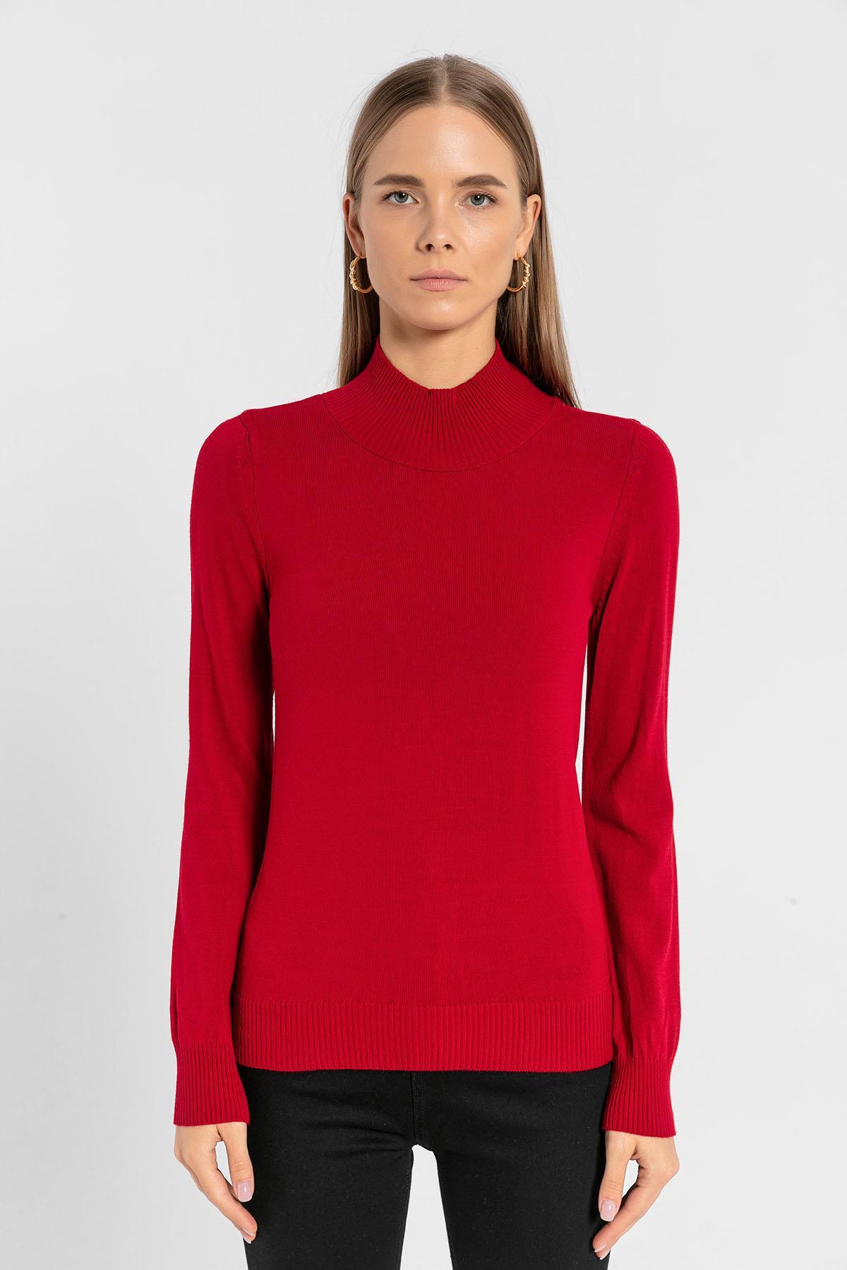 Yarım Balıkçı Yaka Basic Kadın Triko Kazak-32845-1