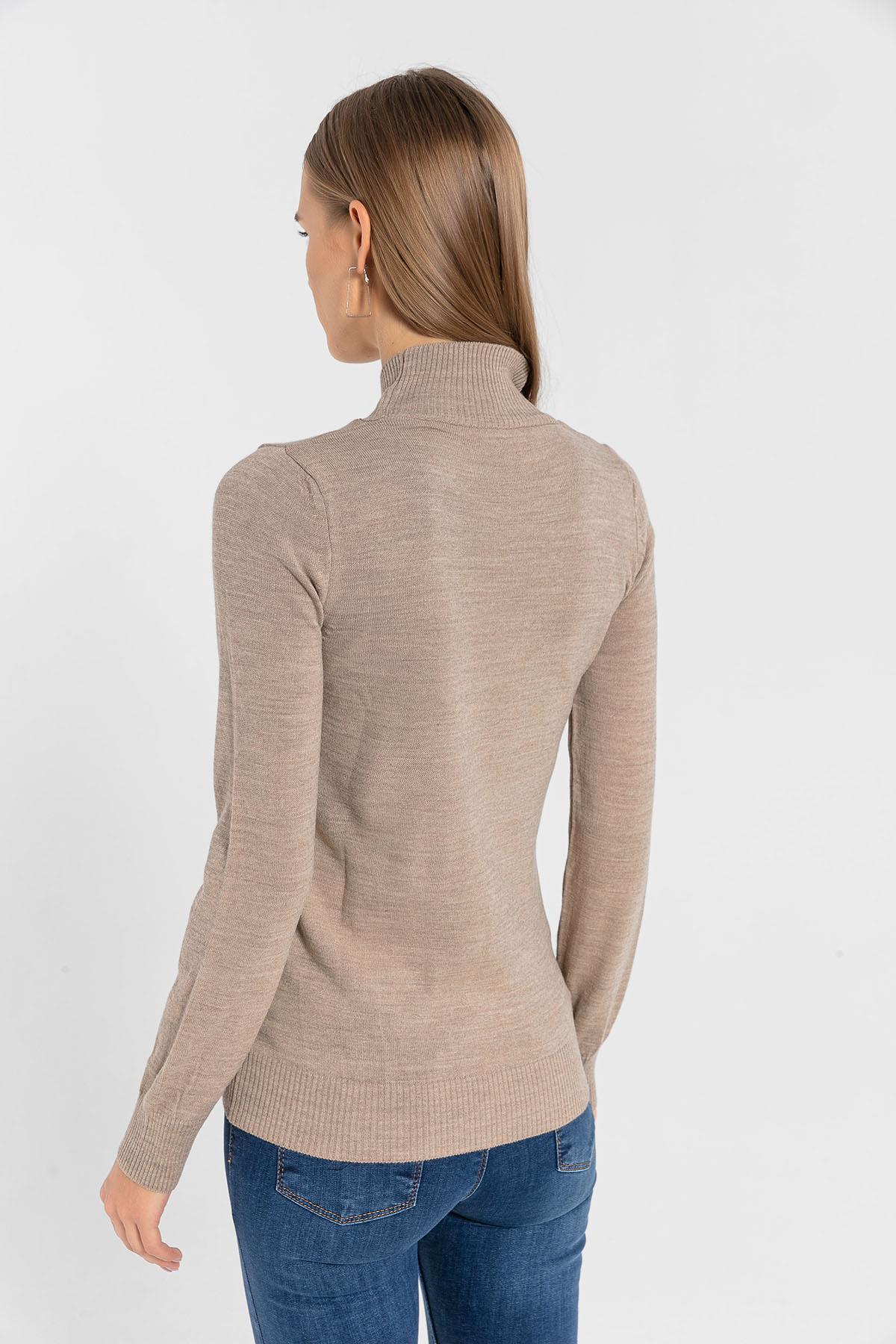 Yarım Balıkçı Yaka Basic Kadın Triko Kazak-32845-1