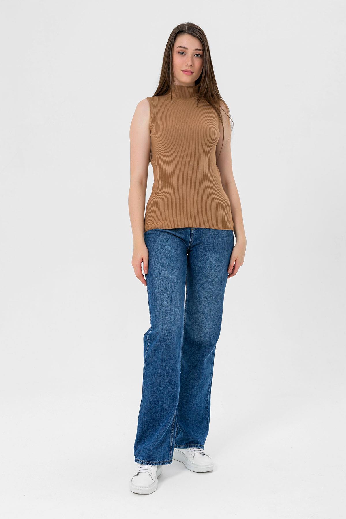 Yarım Balıkçı Yaka Kolsuz Kadın Basic Triko Bluz-MP32977-0