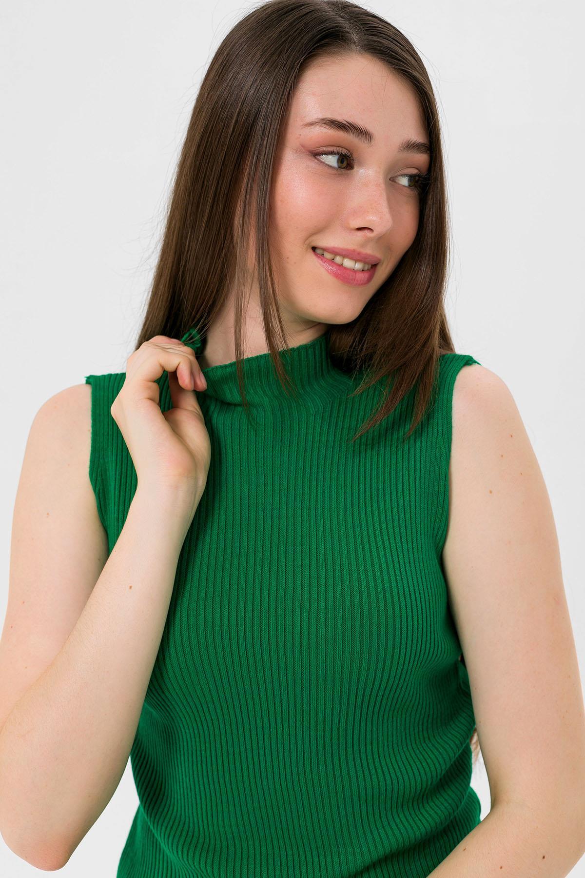 Yarım Balıkçı Yaka Kolsuz Kadın Basic Triko Bluz-MP32977-0