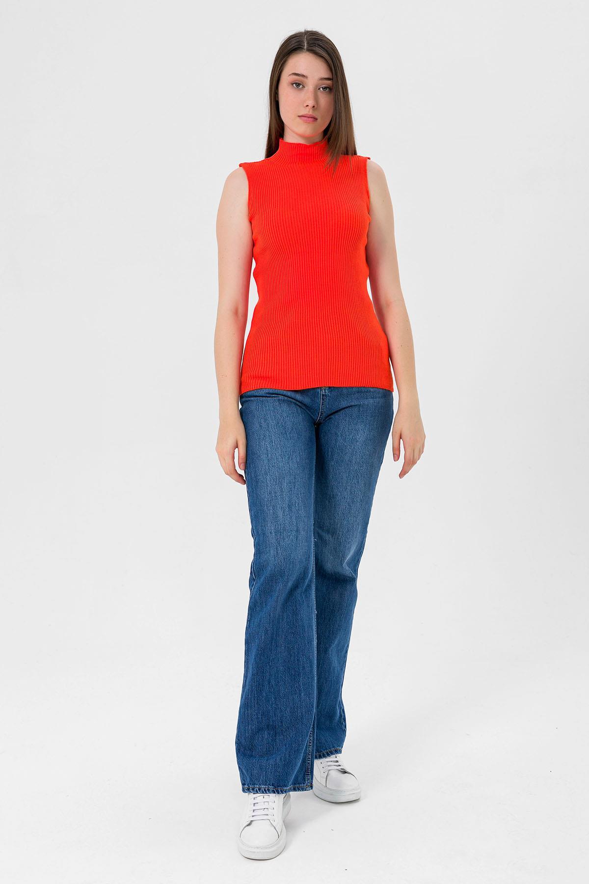 Yarım Balıkçı Yaka Kolsuz Kadın Basic Triko Bluz-MP32977-0