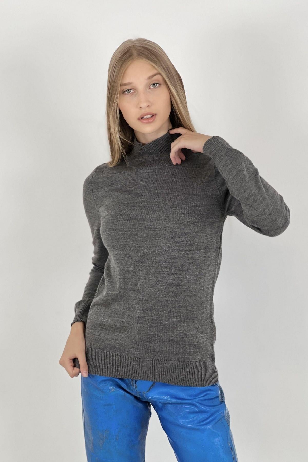 Yarım Balıkçı Yaka Slim Fit Triko Kazak Vizon-24K013284050SM