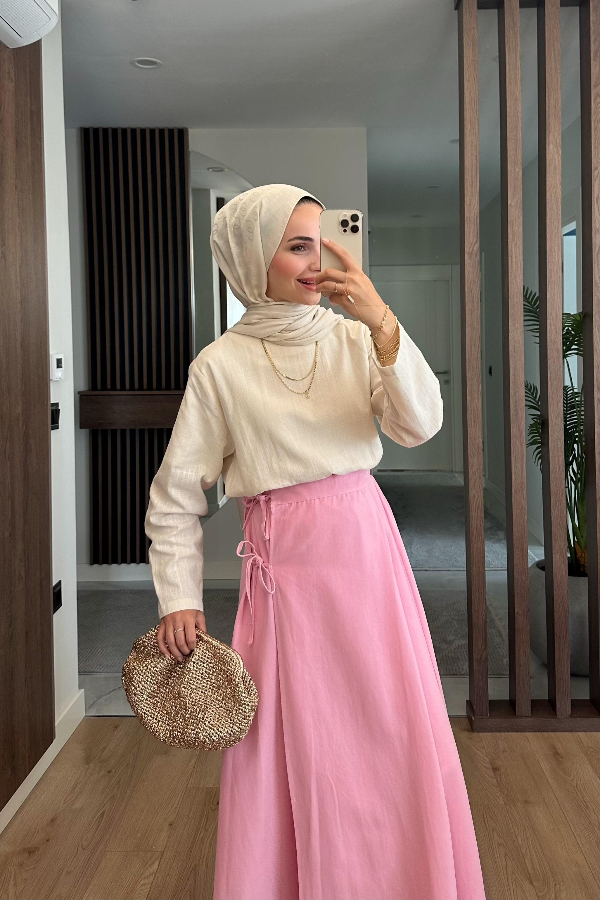 Anvelop Bağlama Detay Etek - PEMBE