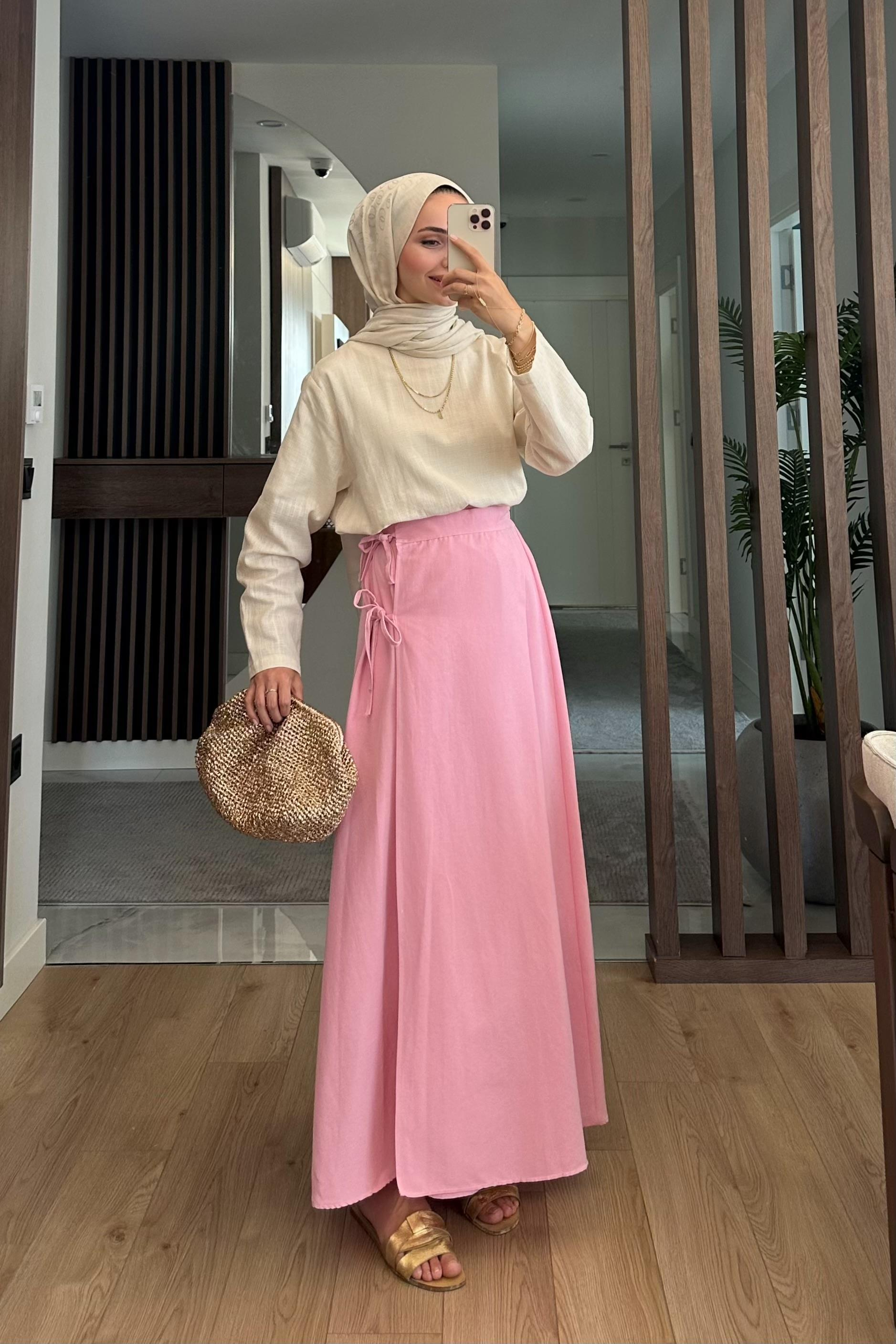 Anvelop Bağlama Detay Etek - PEMBE