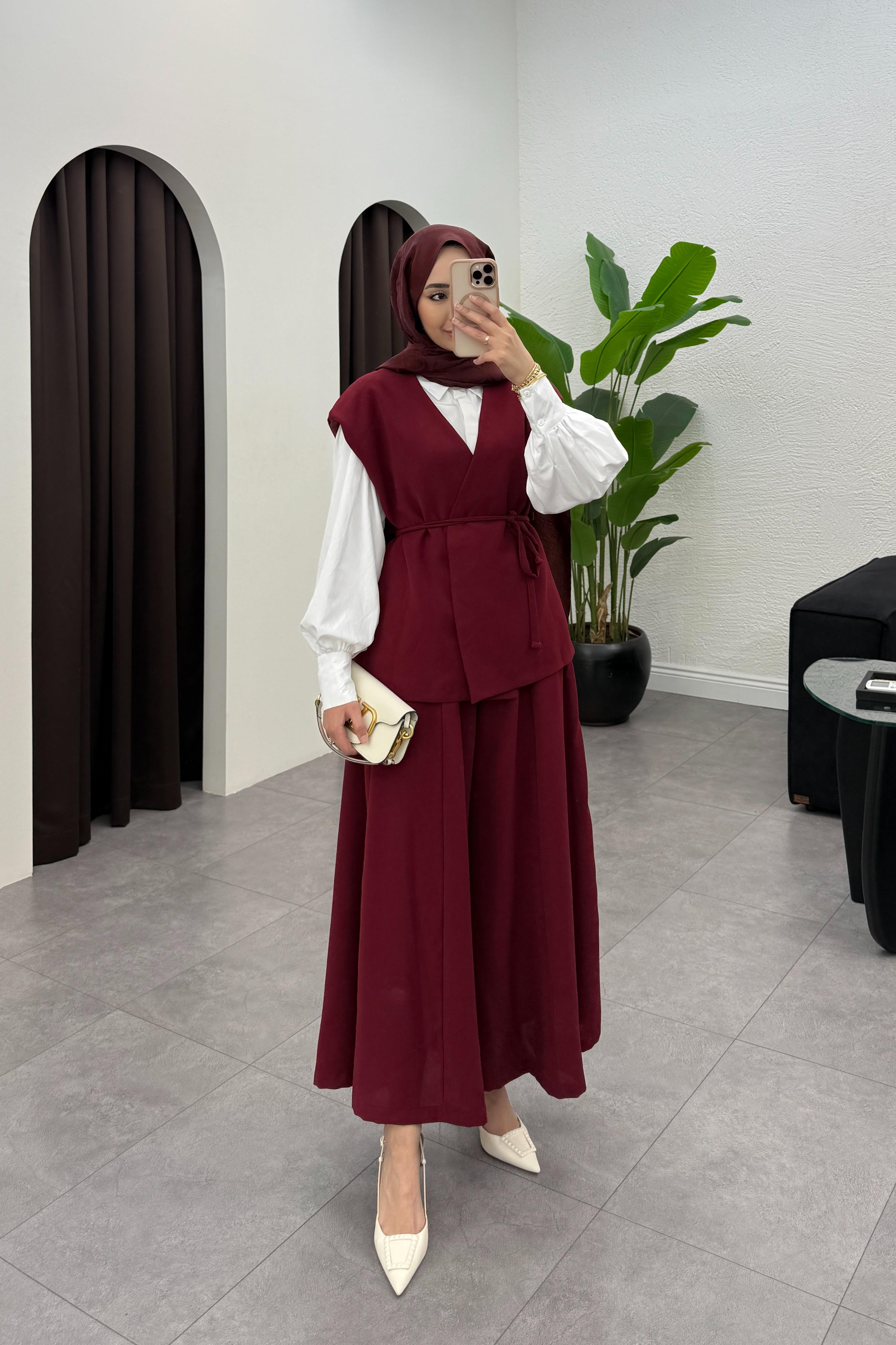 Arinya Yelekli Pantolon Takım - BORDO