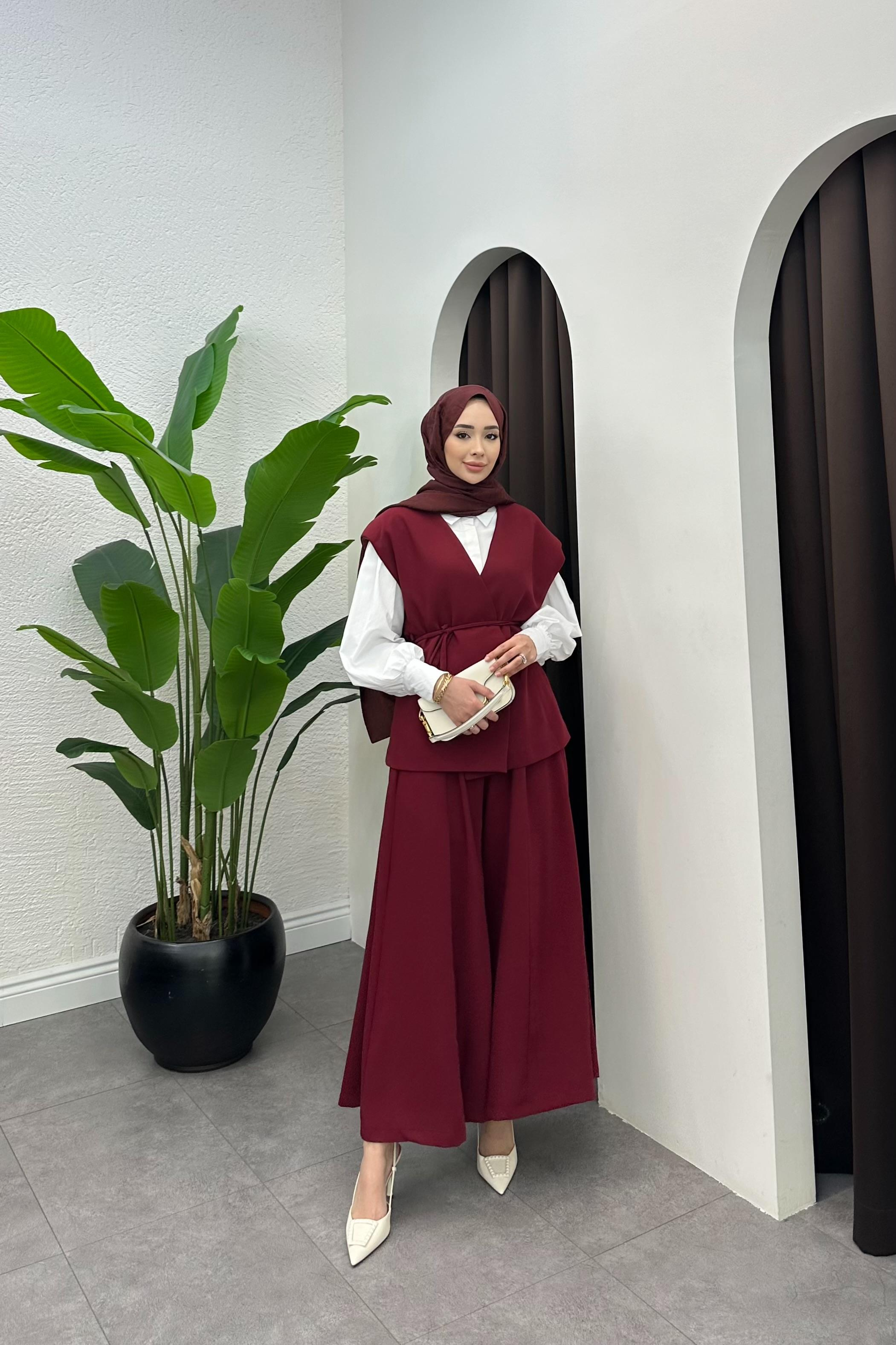 Arinya Yelekli Pantolon Takım - BORDO