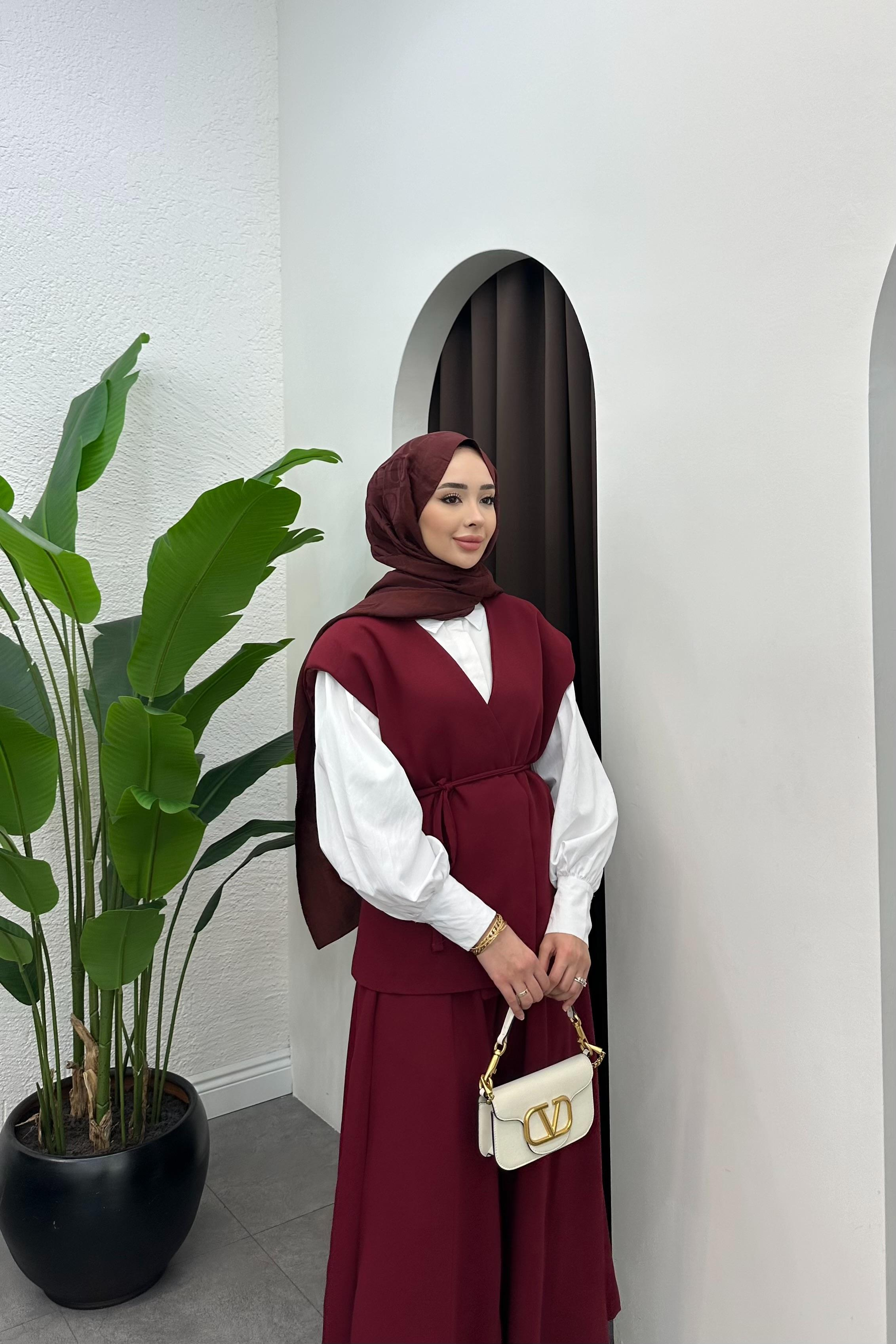 Arinya Yelekli Pantolon Takım - BORDO