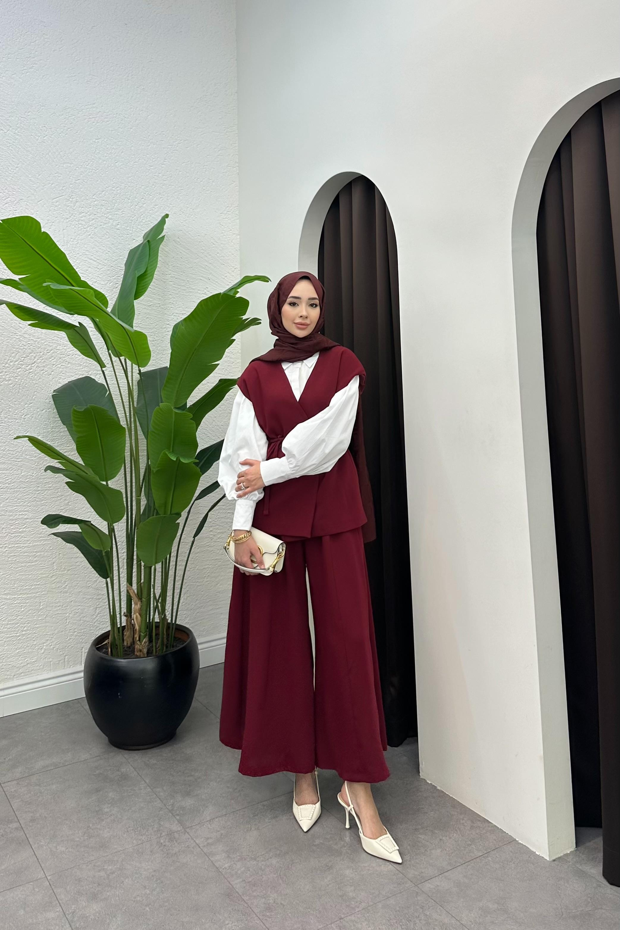 Arinya Yelekli Pantolon Takım - BORDO