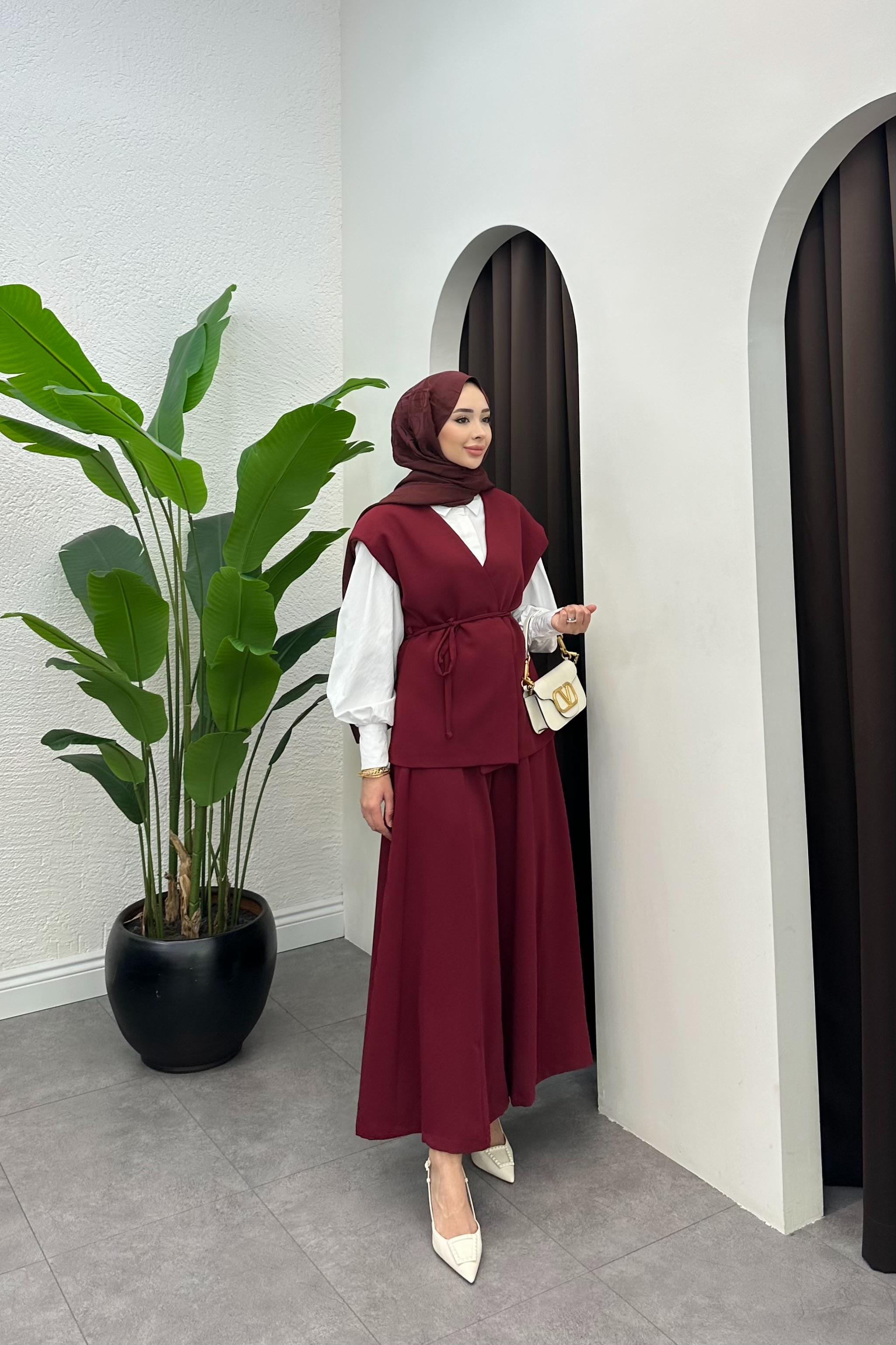 Arinya Yelekli Pantolon Takım - BORDO