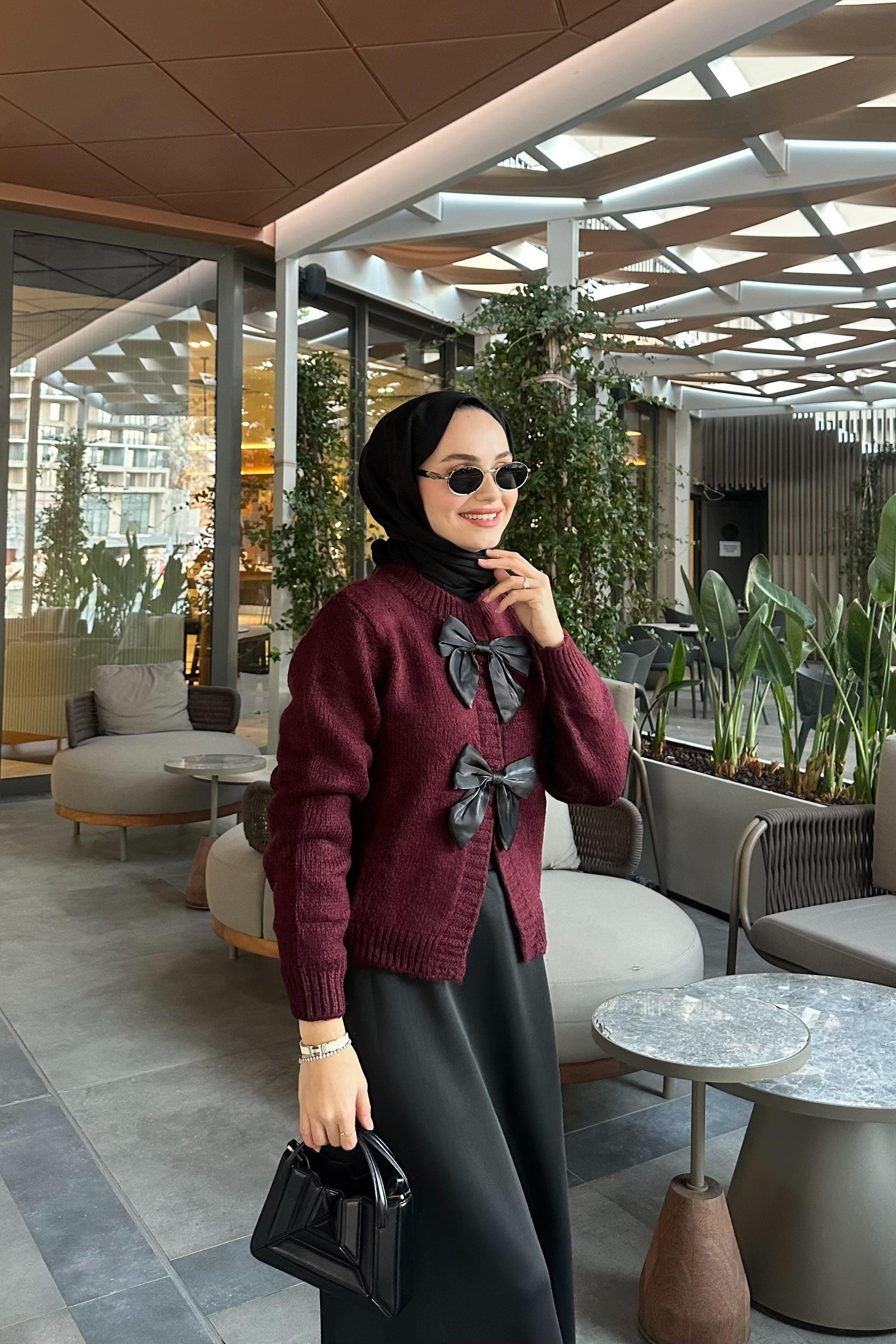 Belina Fiyonklu Hırka - BORDO