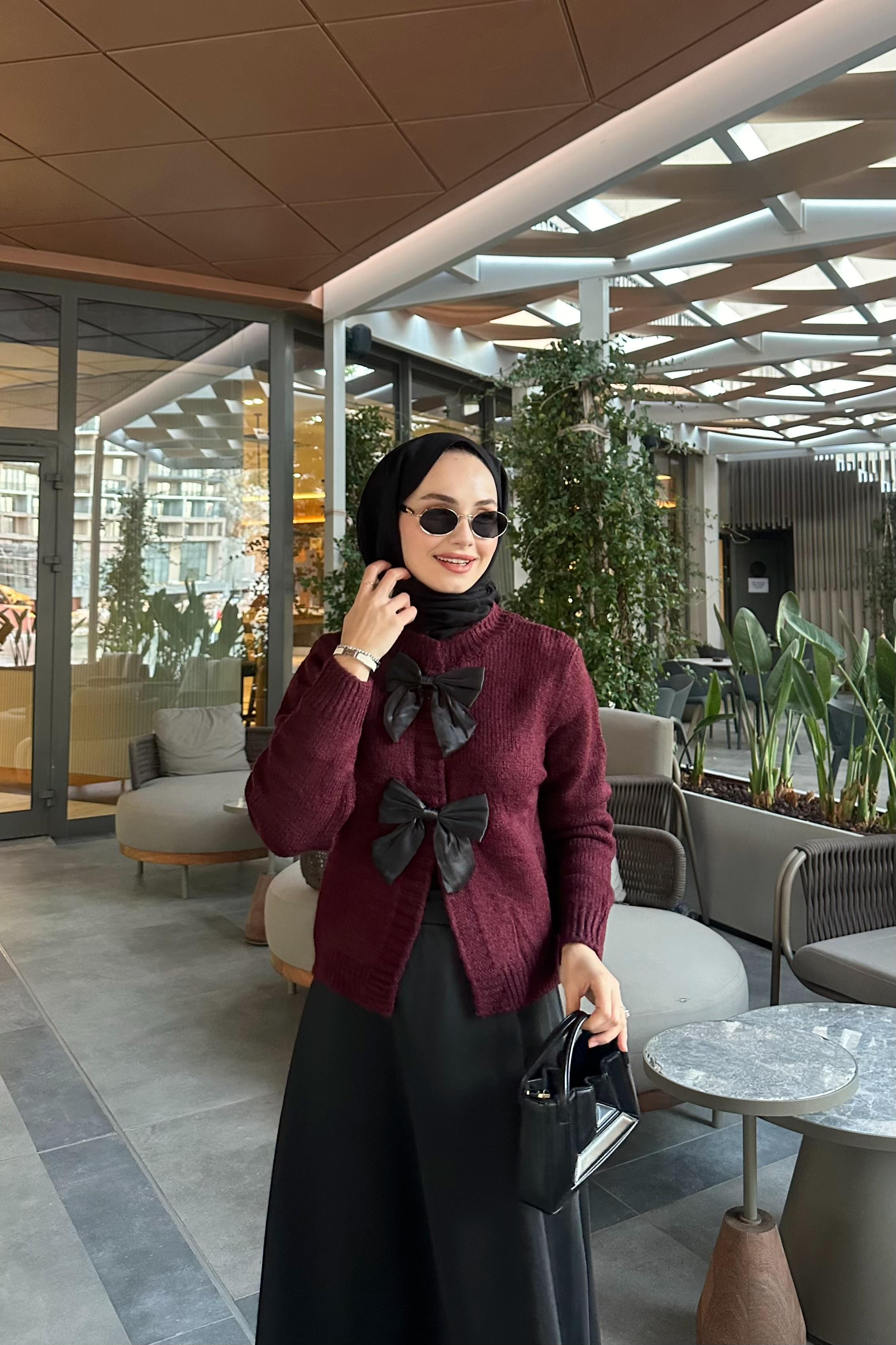 Belina Fiyonklu Hırka - BORDO