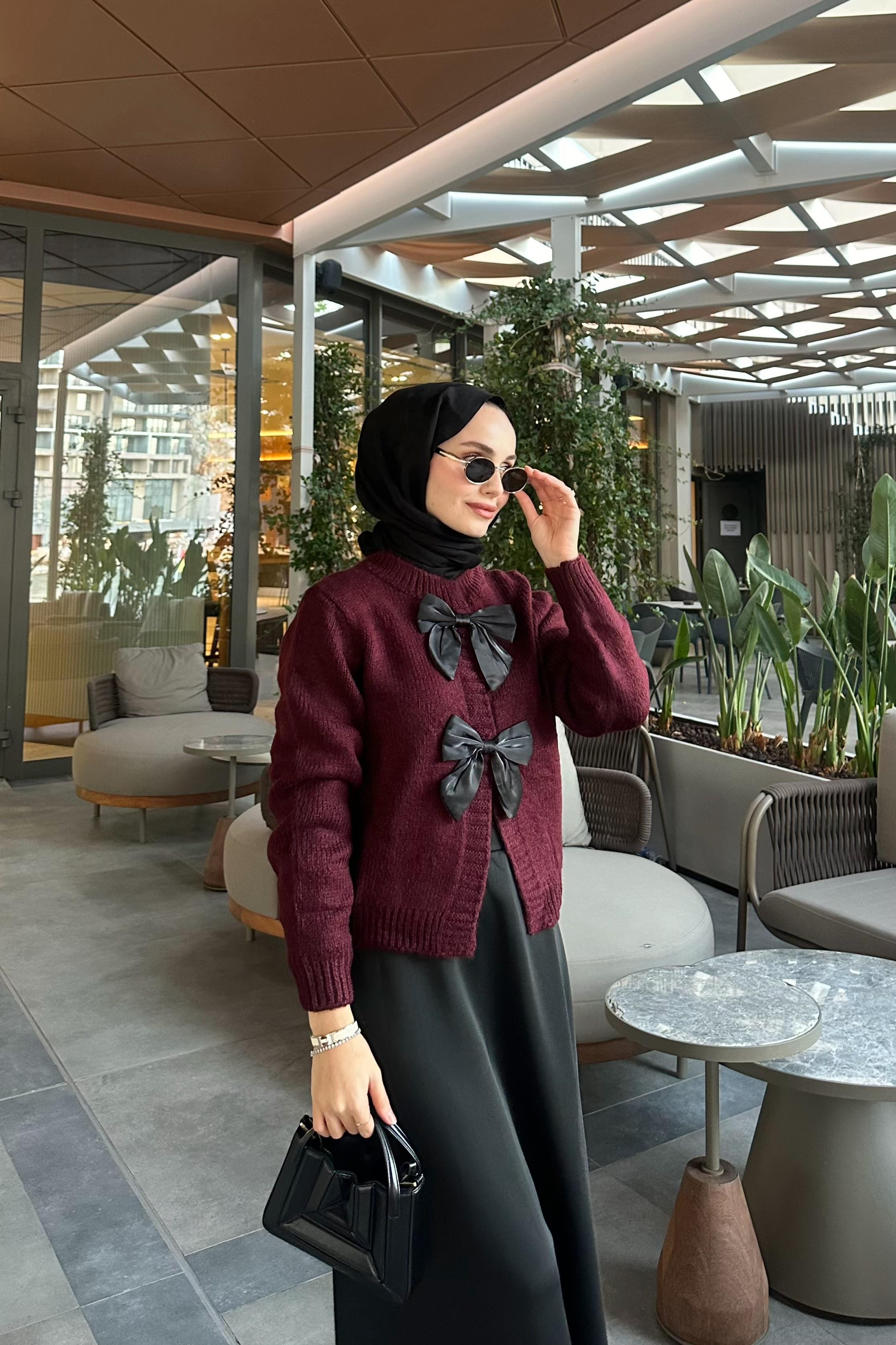Belina Fiyonklu Hırka - BORDO