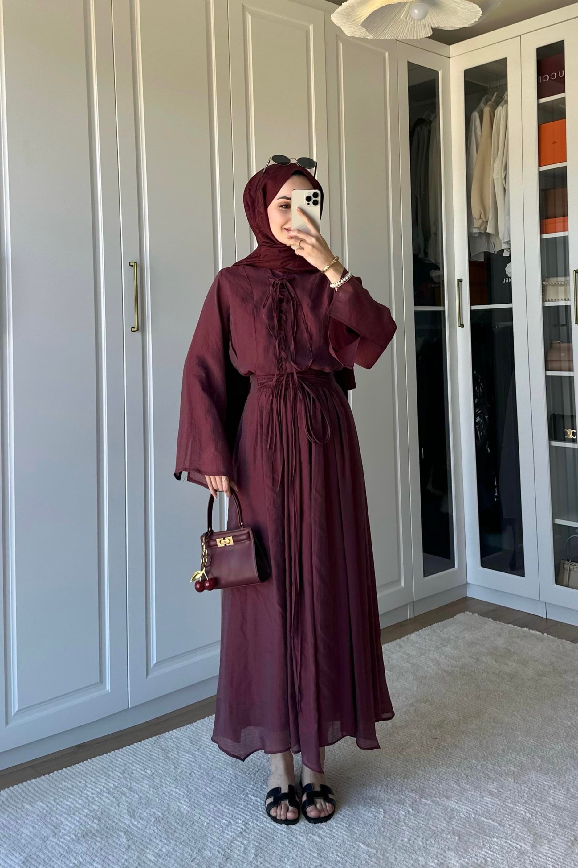 Bianca Örme Yaka Detaylı Etek Takım - BORDO