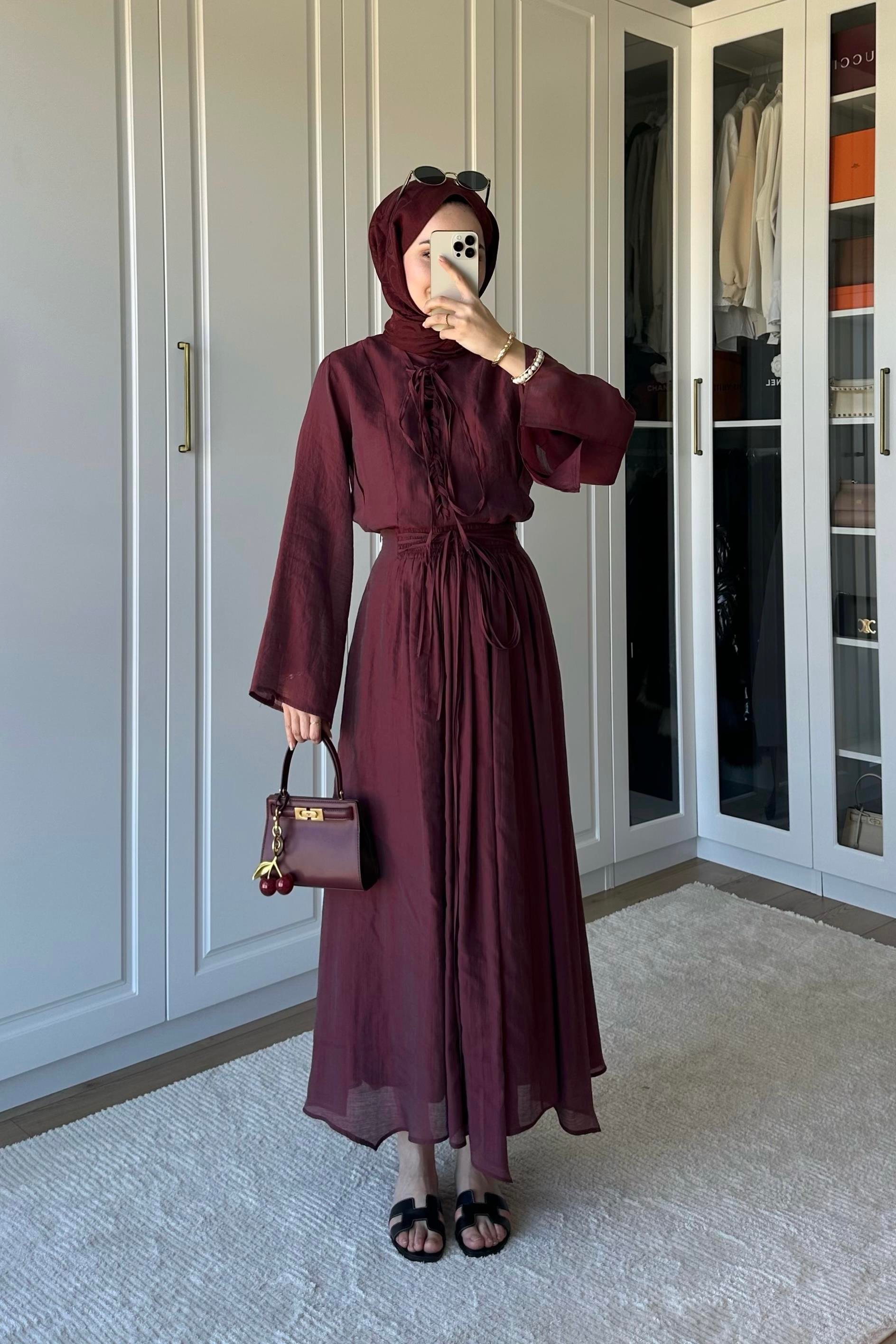 Bianca Örme Yaka Detaylı Etek Takım - BORDO