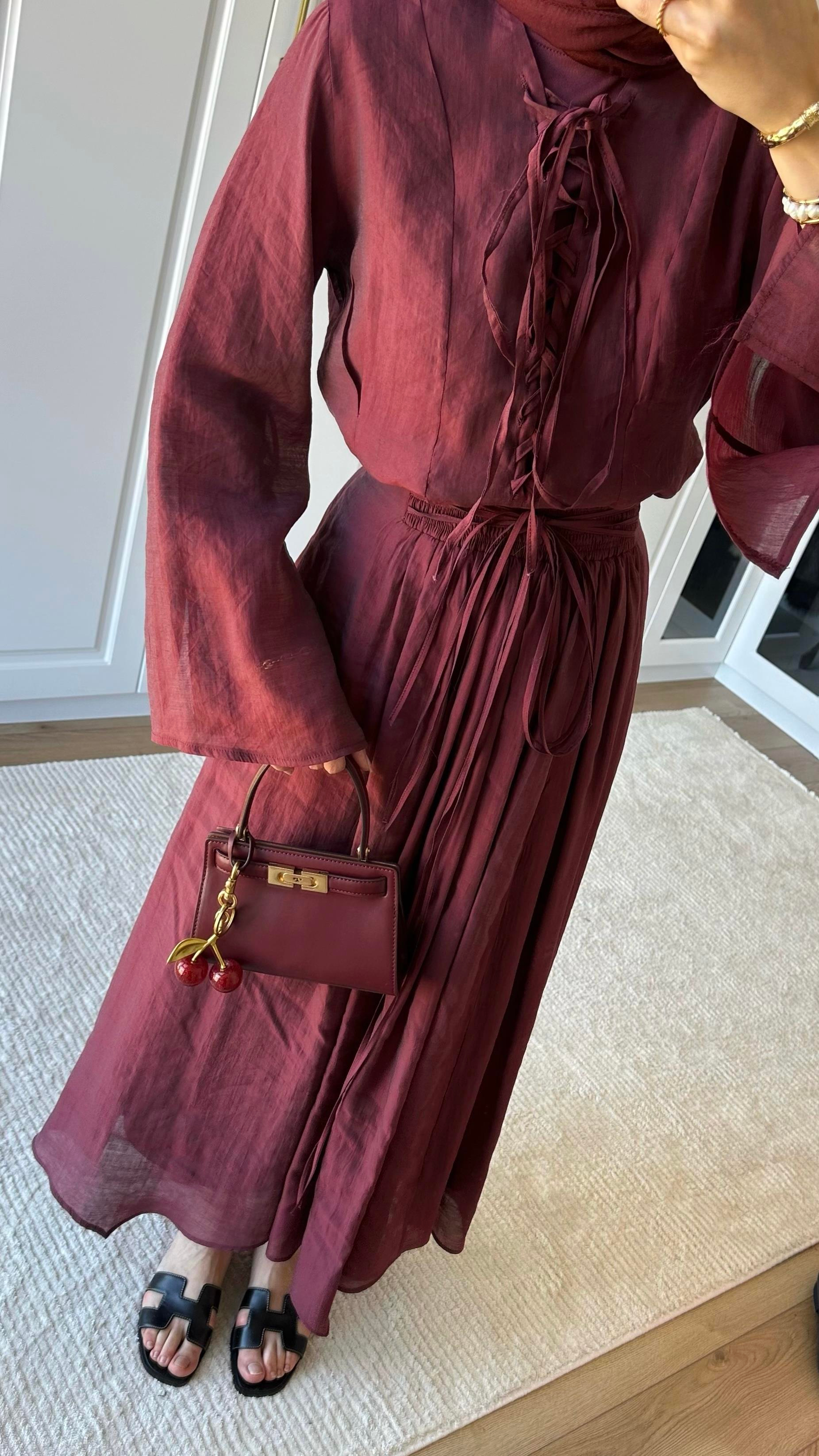 Bianca Örme Yaka Detaylı Etek Takım - BORDO