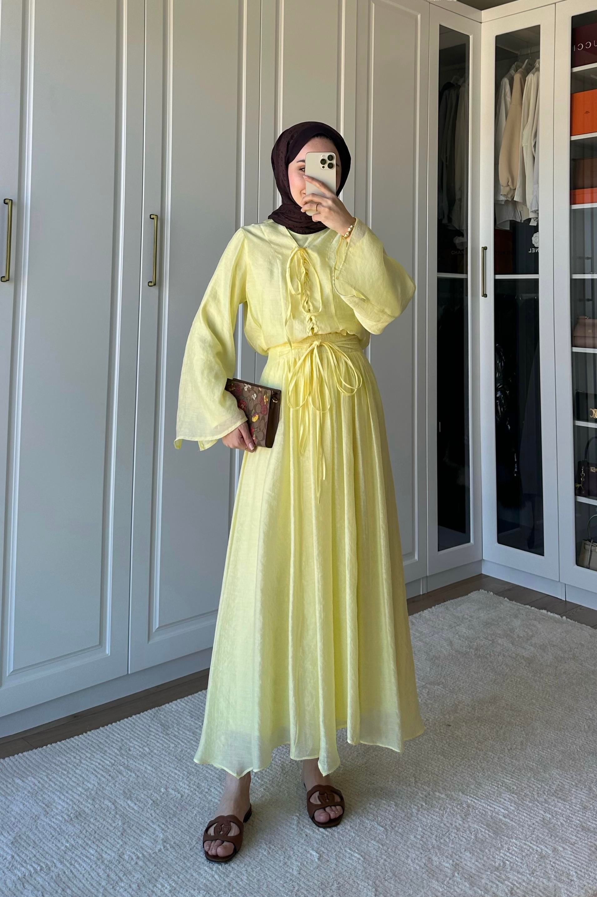 Bianca Örme Yaka Detaylı Etek Takım - BUTTER YELLOW