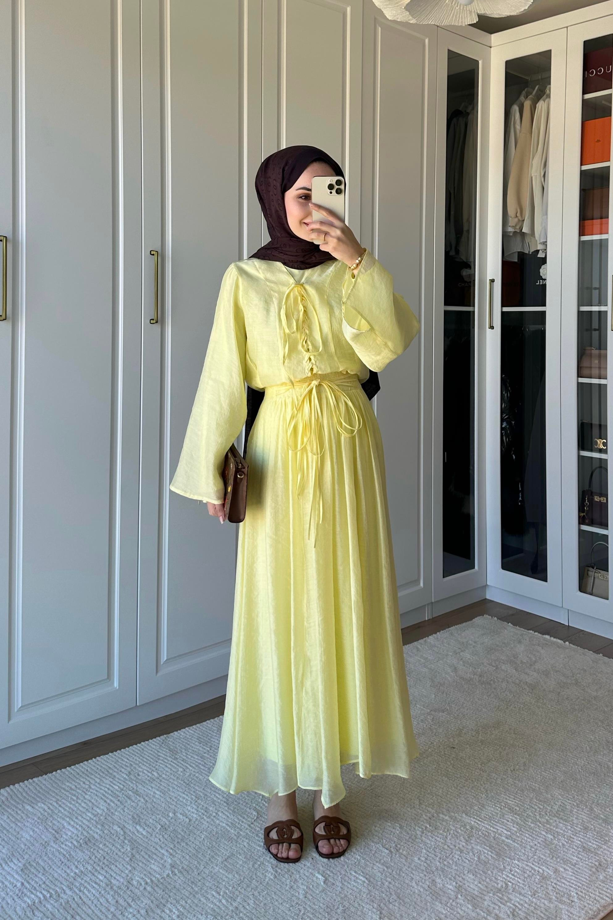 Bianca Örme Yaka Detaylı Etek Takım - BUTTER YELLOW