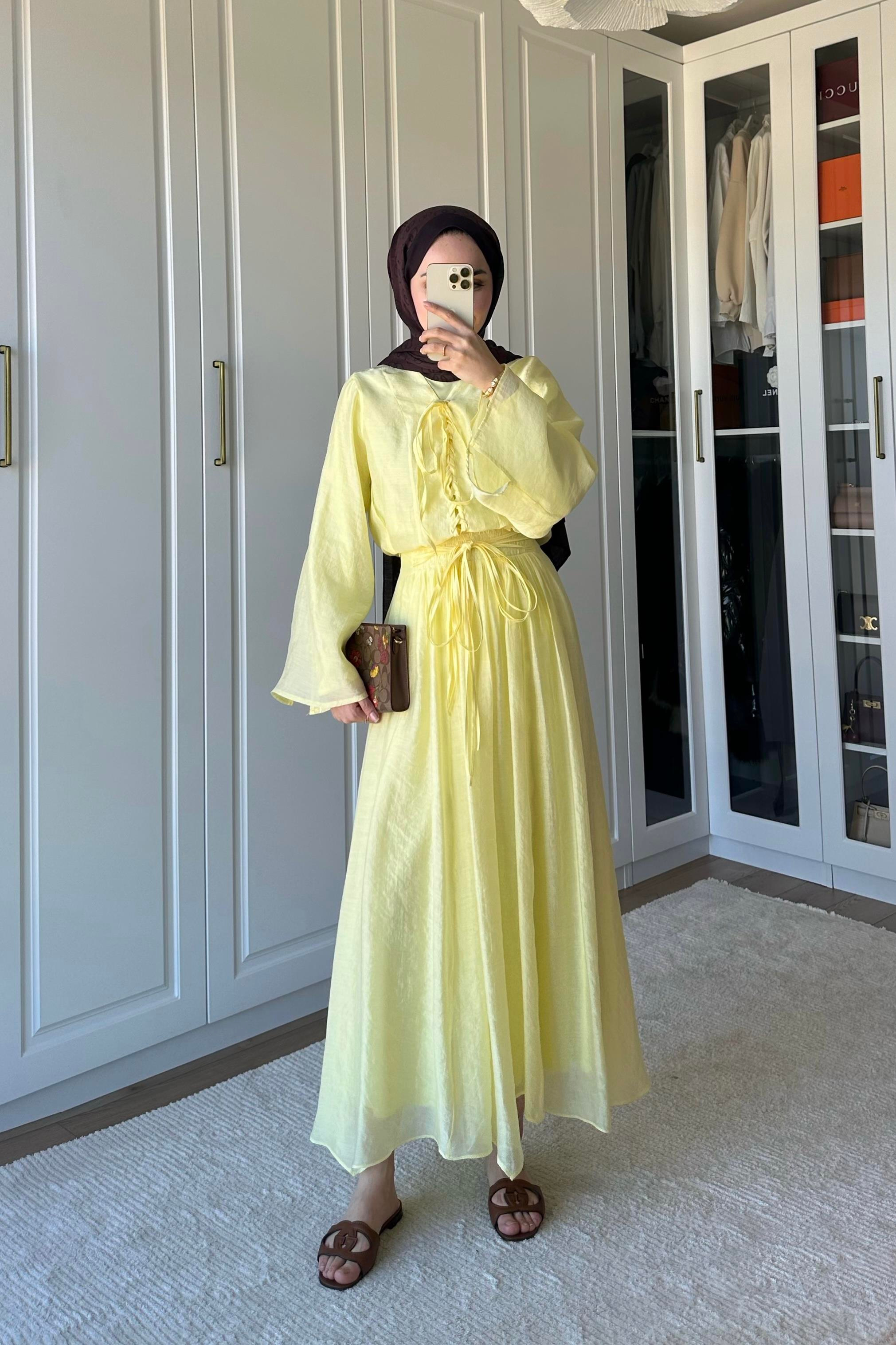 Bianca Örme Yaka Detaylı Etek Takım - BUTTER YELLOW