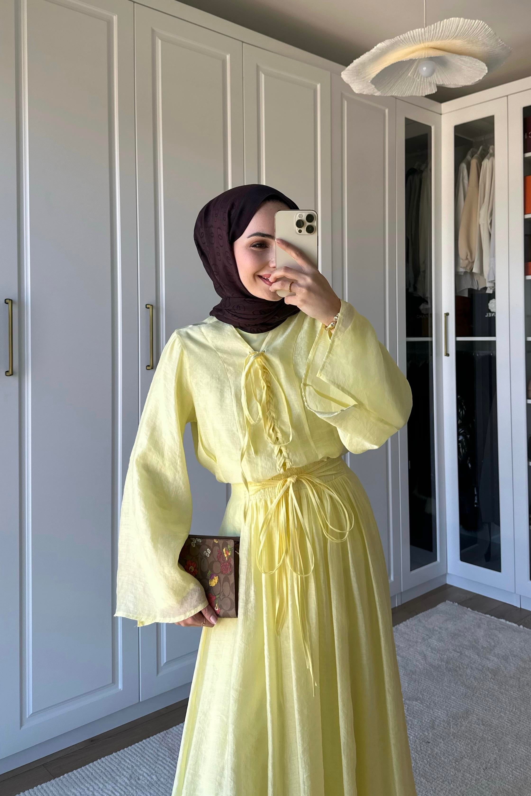 Bianca Örme Yaka Detaylı Etek Takım - BUTTER YELLOW