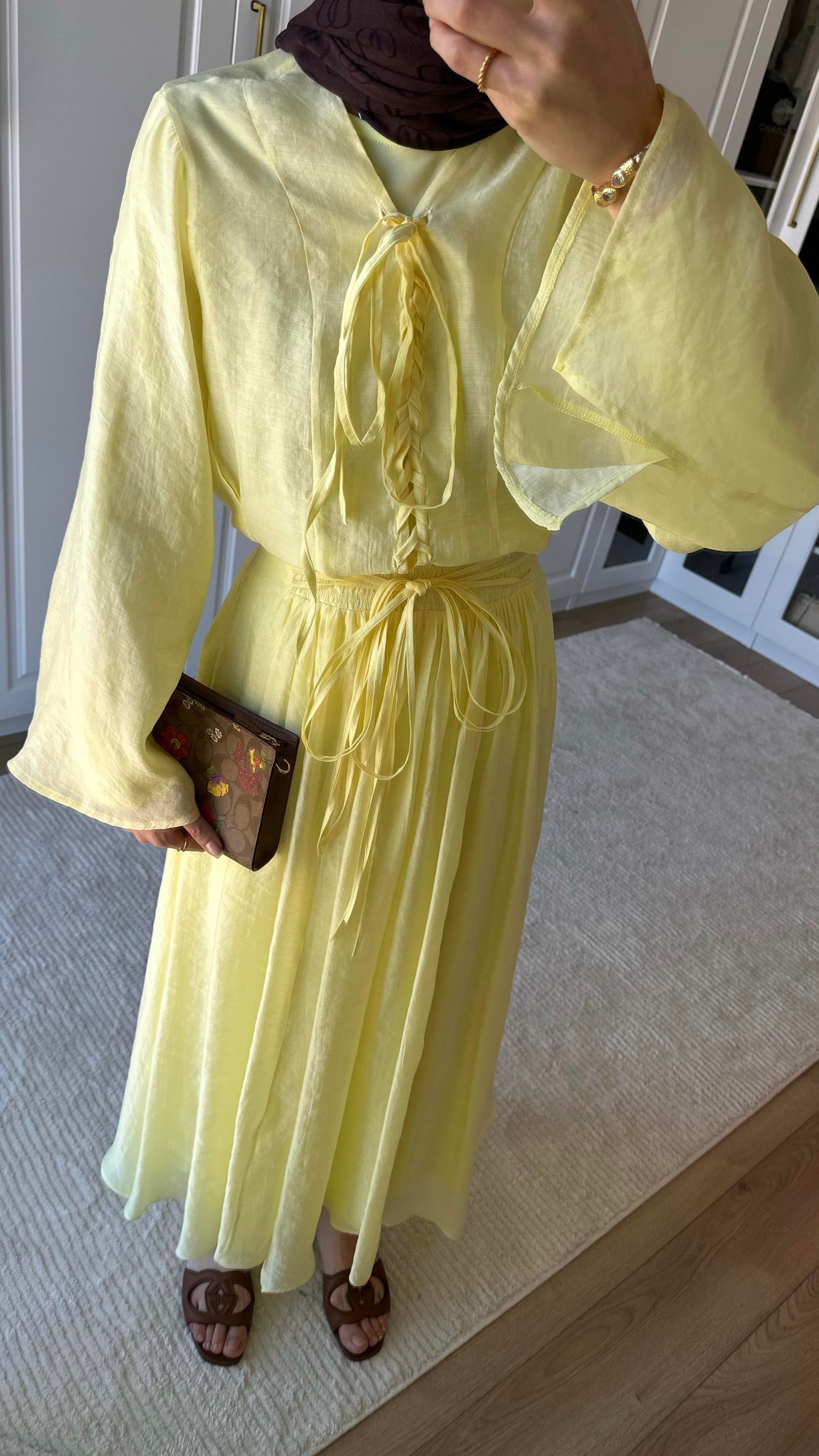 Bianca Örme Yaka Detaylı Etek Takım - BUTTER YELLOW