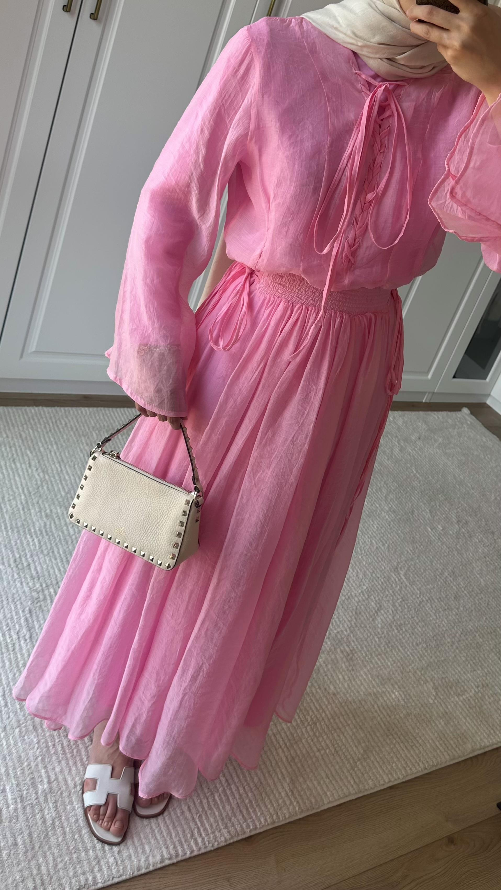 Bianca Örme Yaka Detaylı Etek Takım - PEMBE