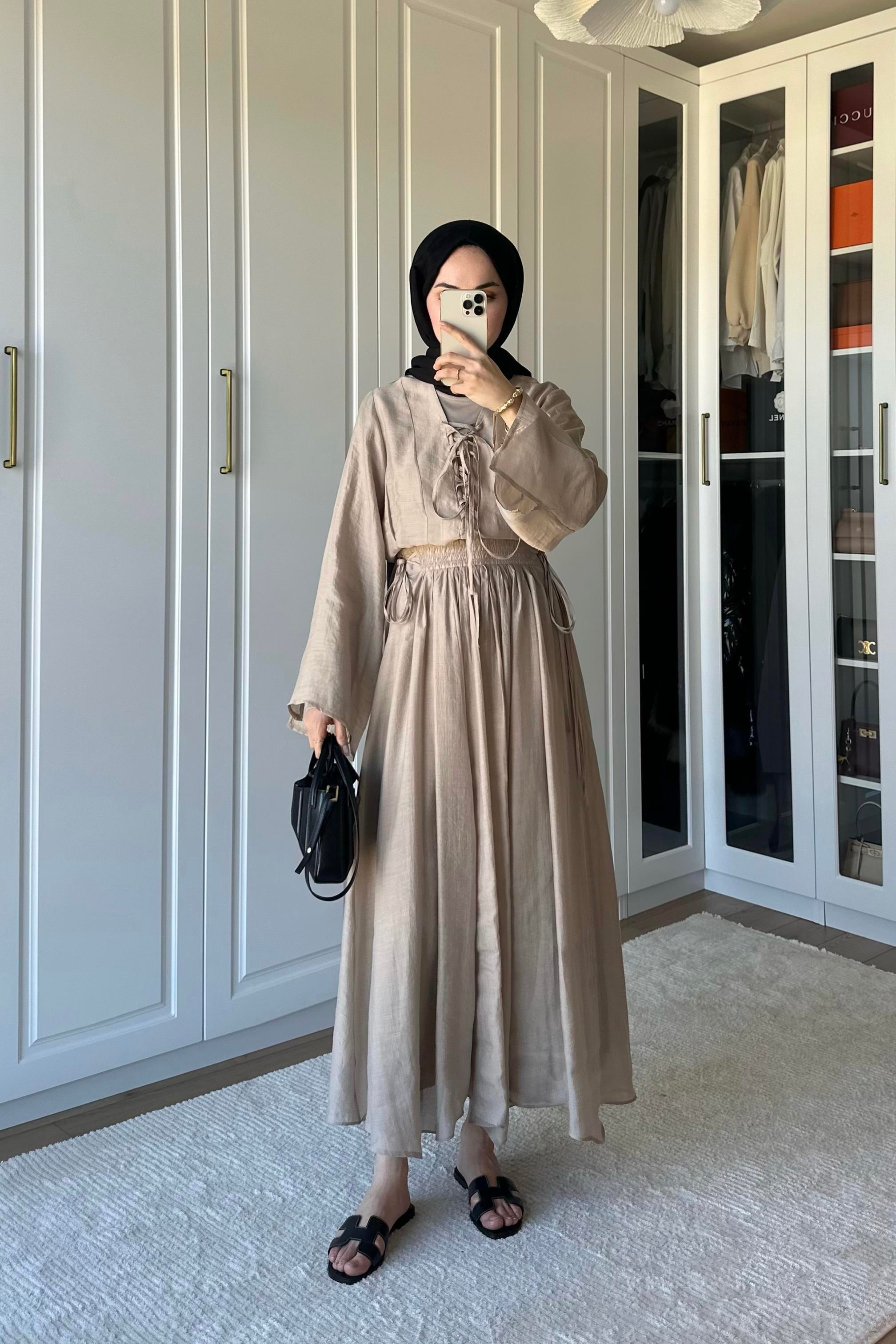 Bianca Örme Yaka Detaylı Etek Takım - TAŞ