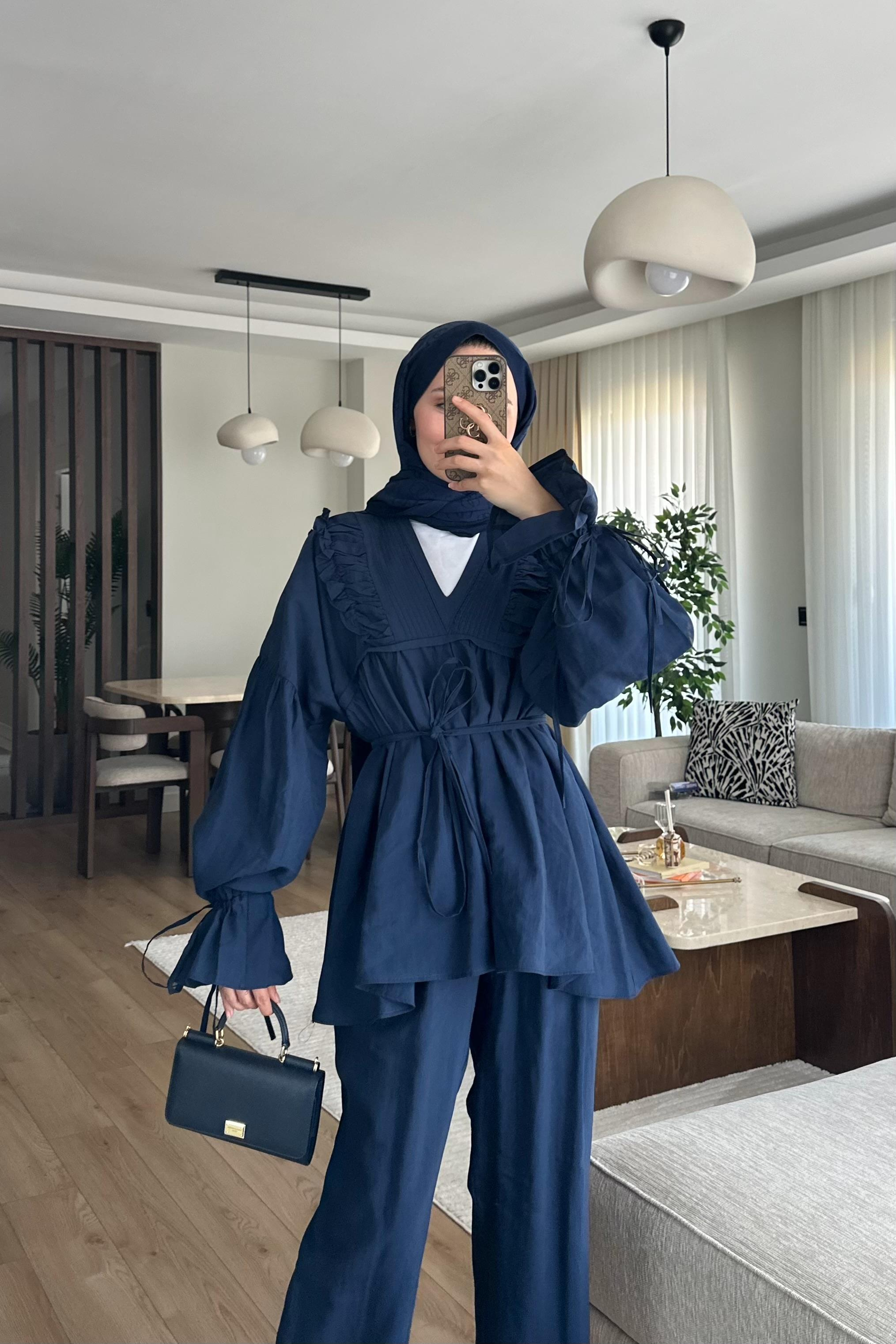 Camille Yaka Detay Pantolonlu Takım - LACİVERT