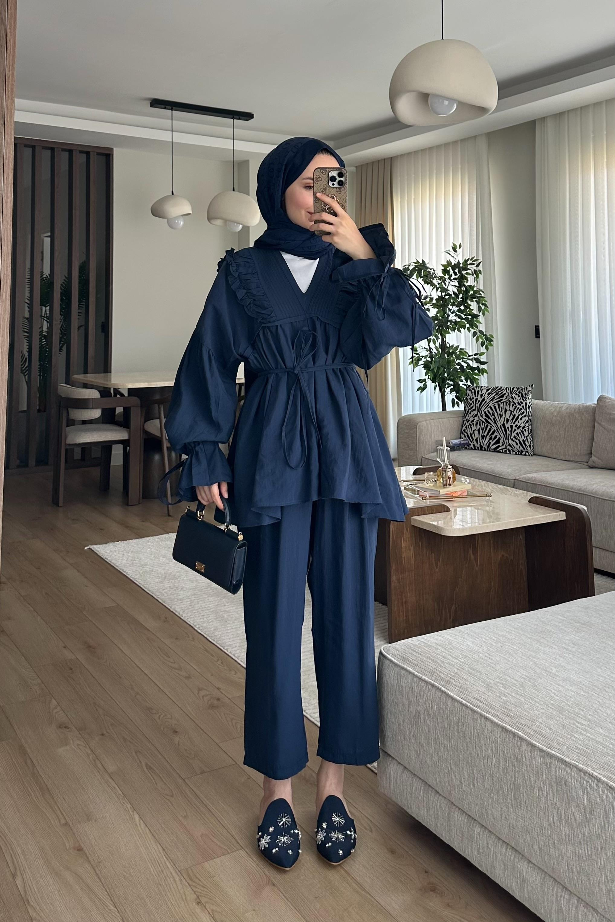 Camille Yaka Detay Pantolonlu Takım - LACİVERT