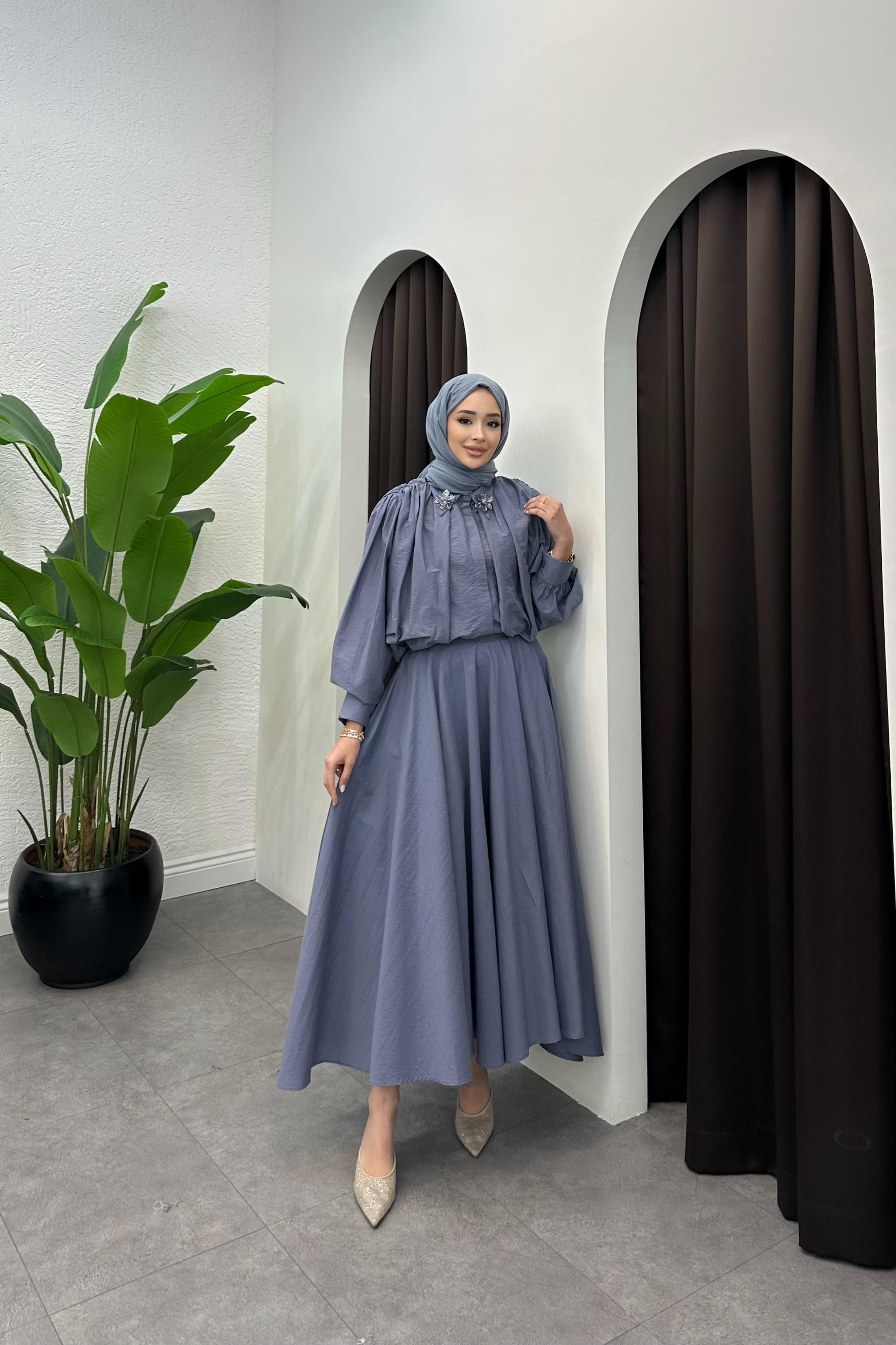 Cendy Çiçek Aksesuarlı Takım - İNDİGO