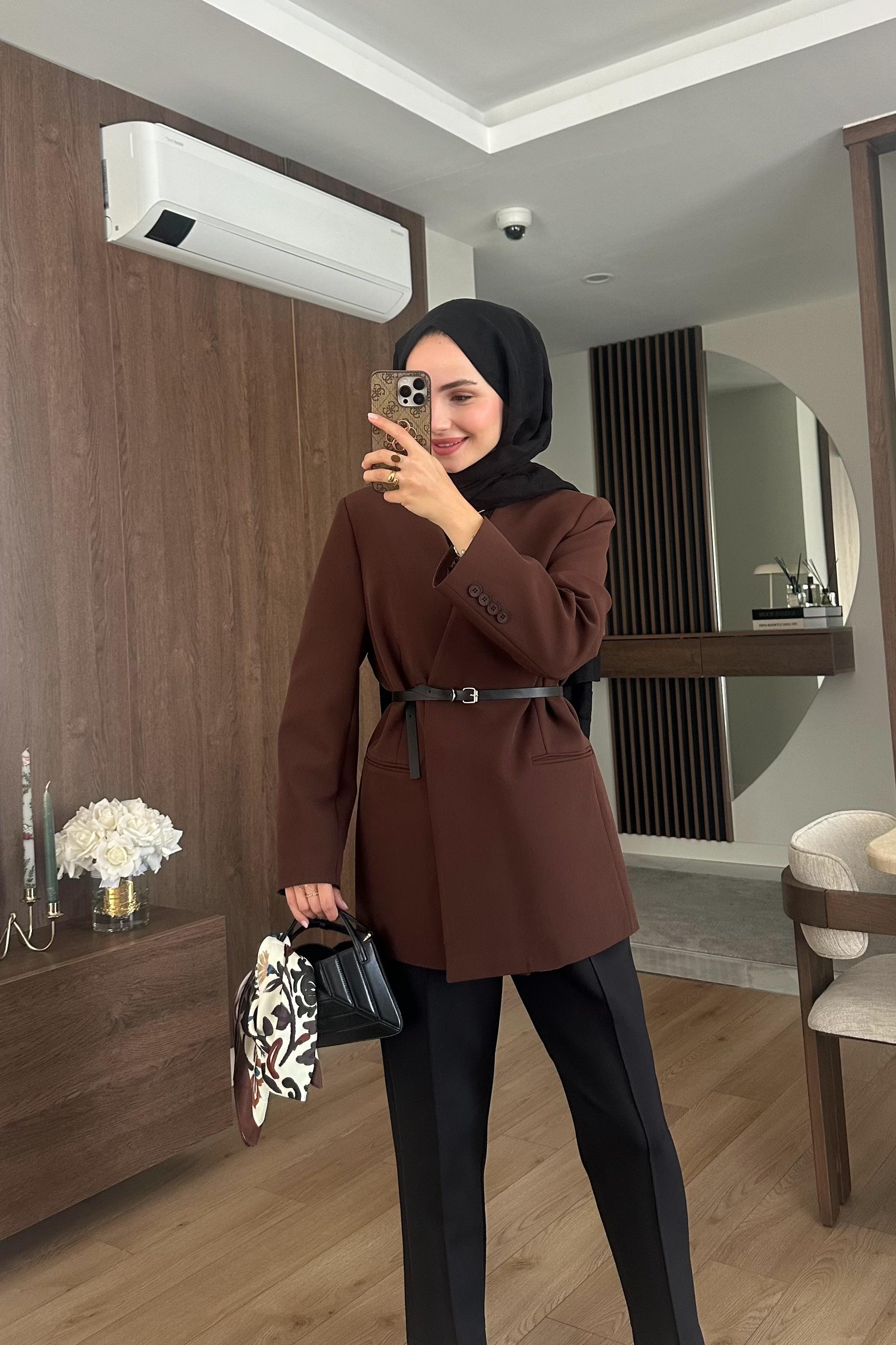 Clai Yakasız Ceket - KAHVE