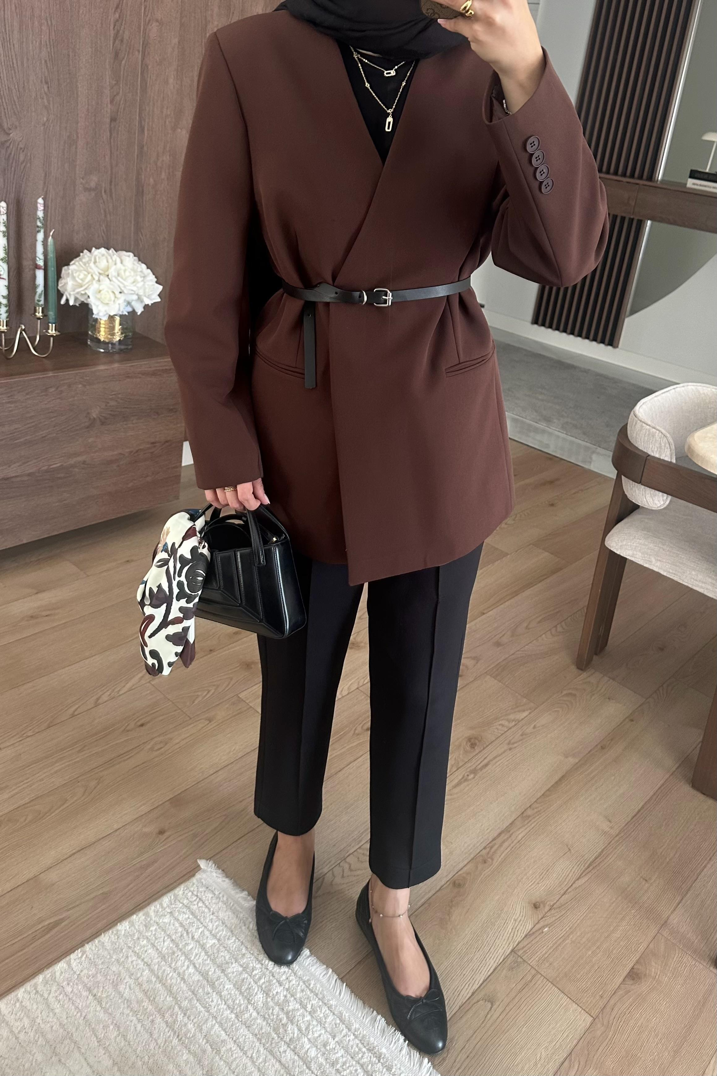 Clai Yakasız Ceket - KAHVE