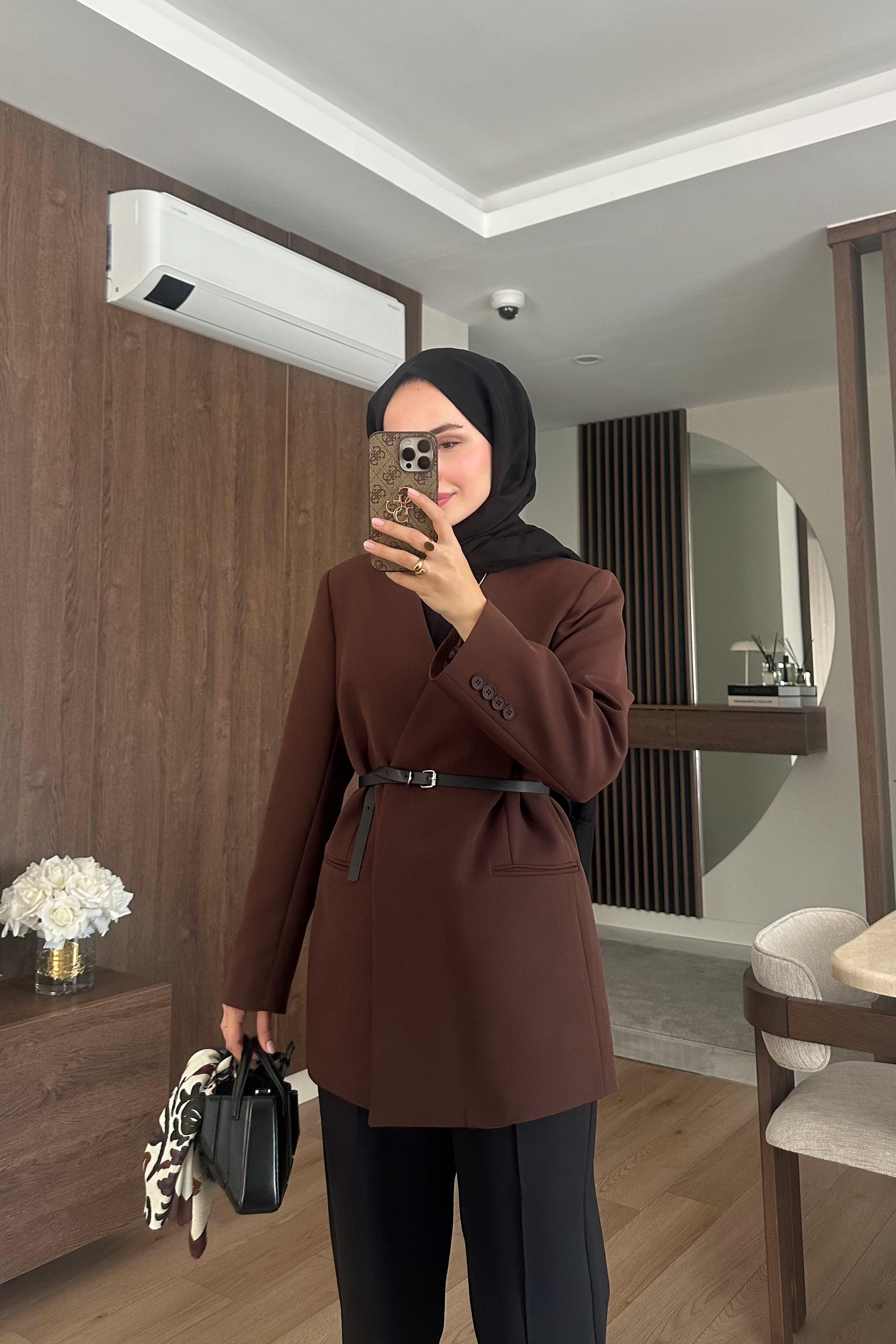 Clai Yakasız Ceket - KAHVE