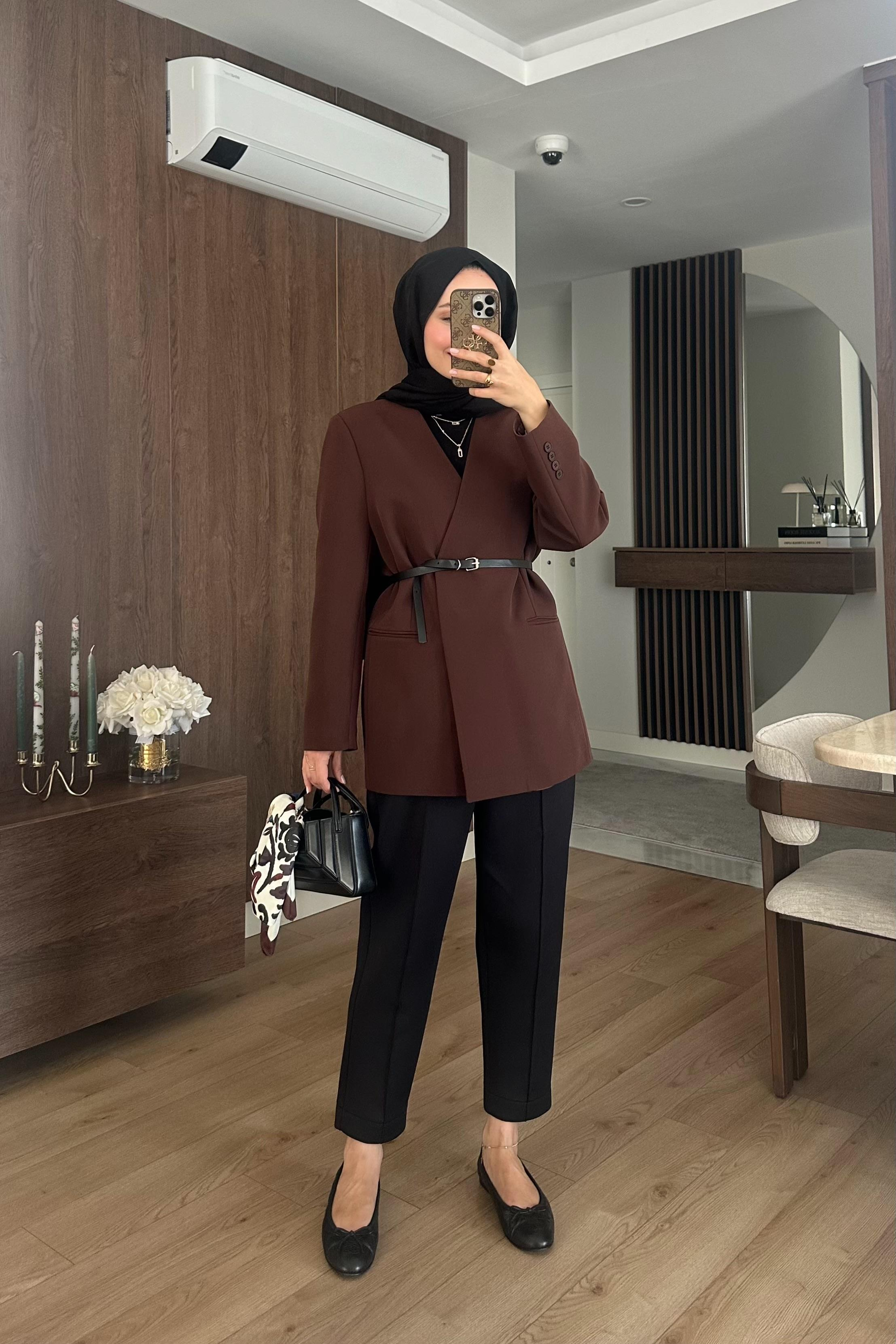 Clai Yakasız Ceket - KAHVE