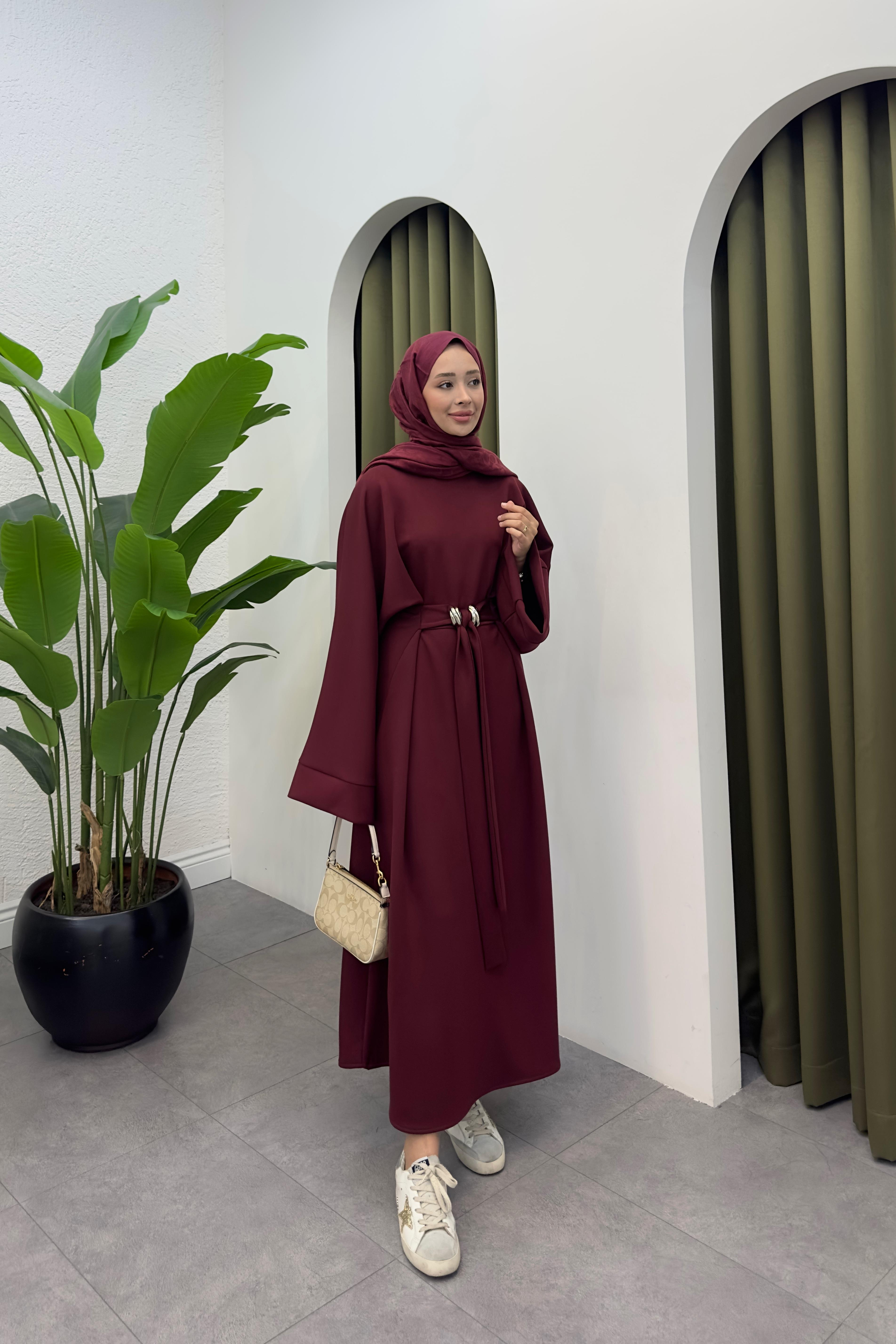 Corlie Kemer Detay Elbise - BORDO