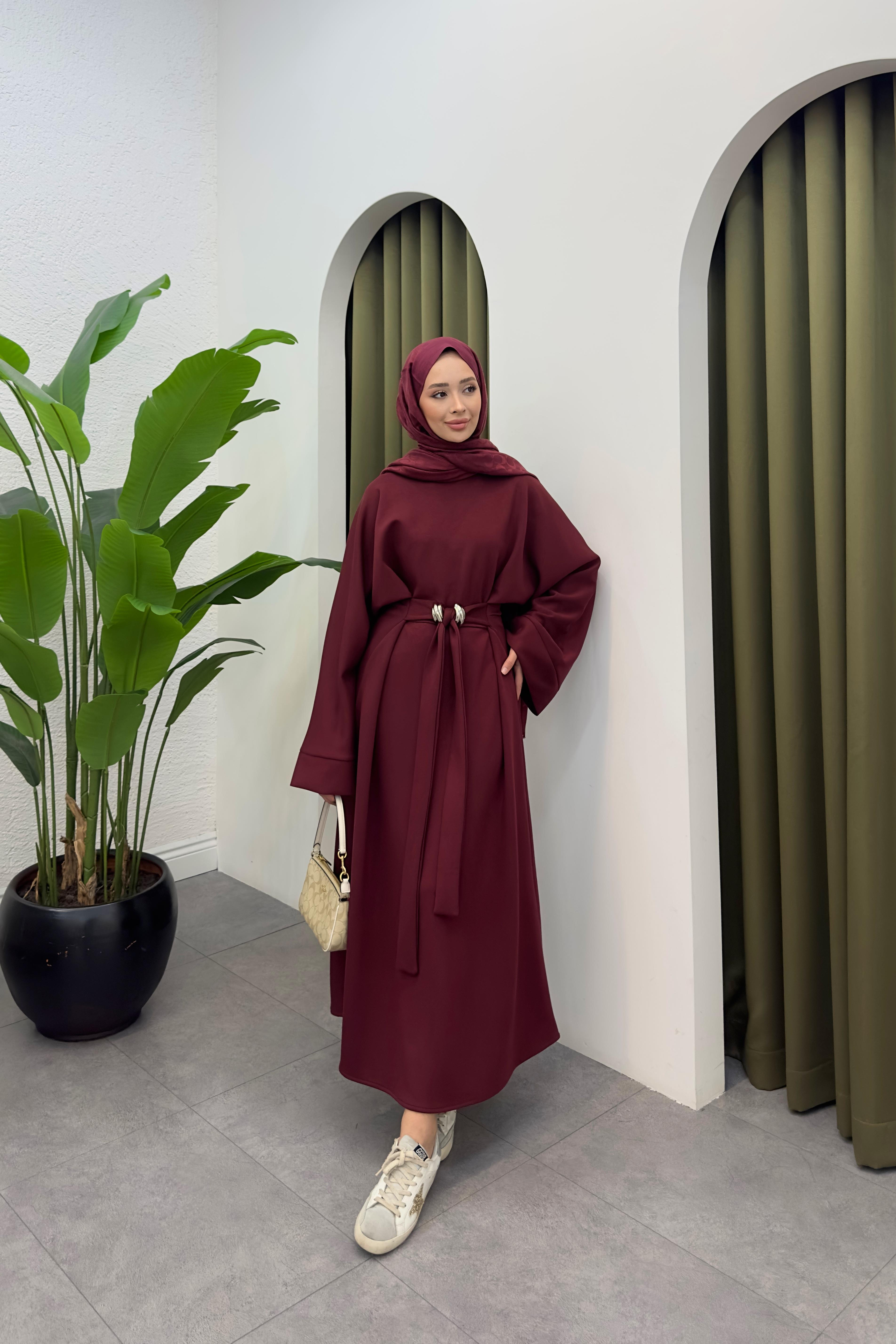 Corlie Kemer Detay Elbise - BORDO