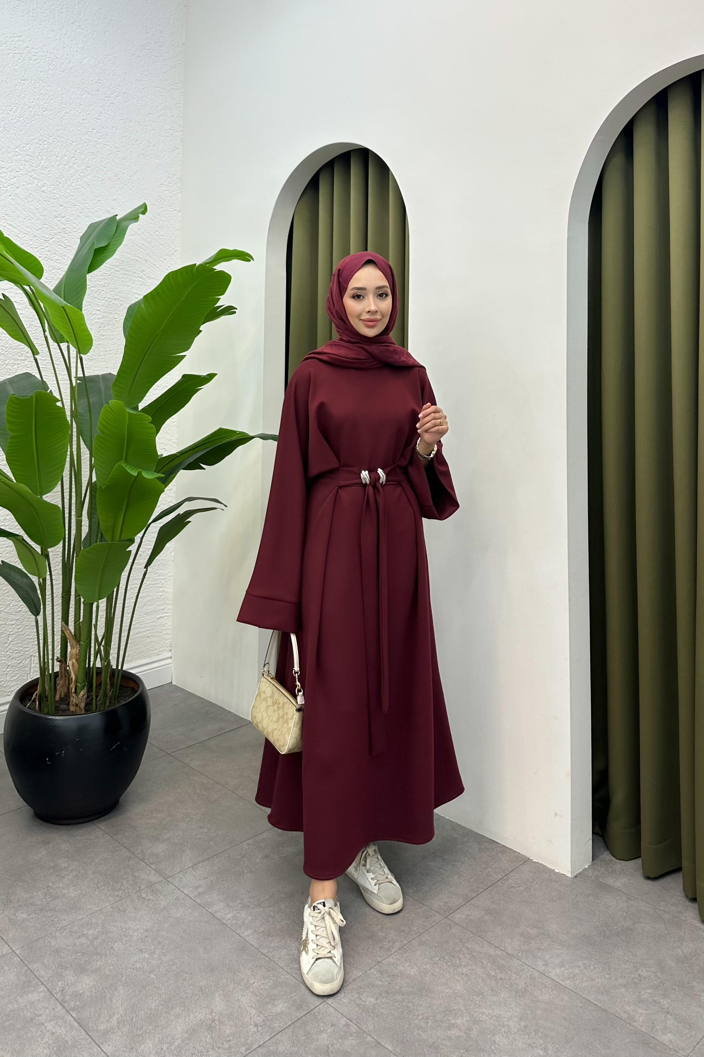 Corlie Kemer Detay Elbise - BORDO